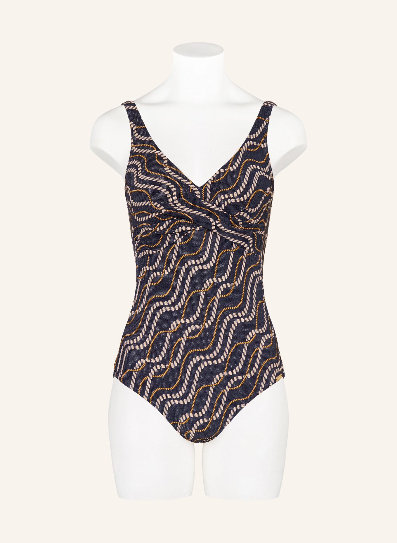 Charmline Maillot de bain Shape MARINA LUXE avec fil pailleté: BLEU FONCÉ / BEIGE / JAUNE FONCÉ
