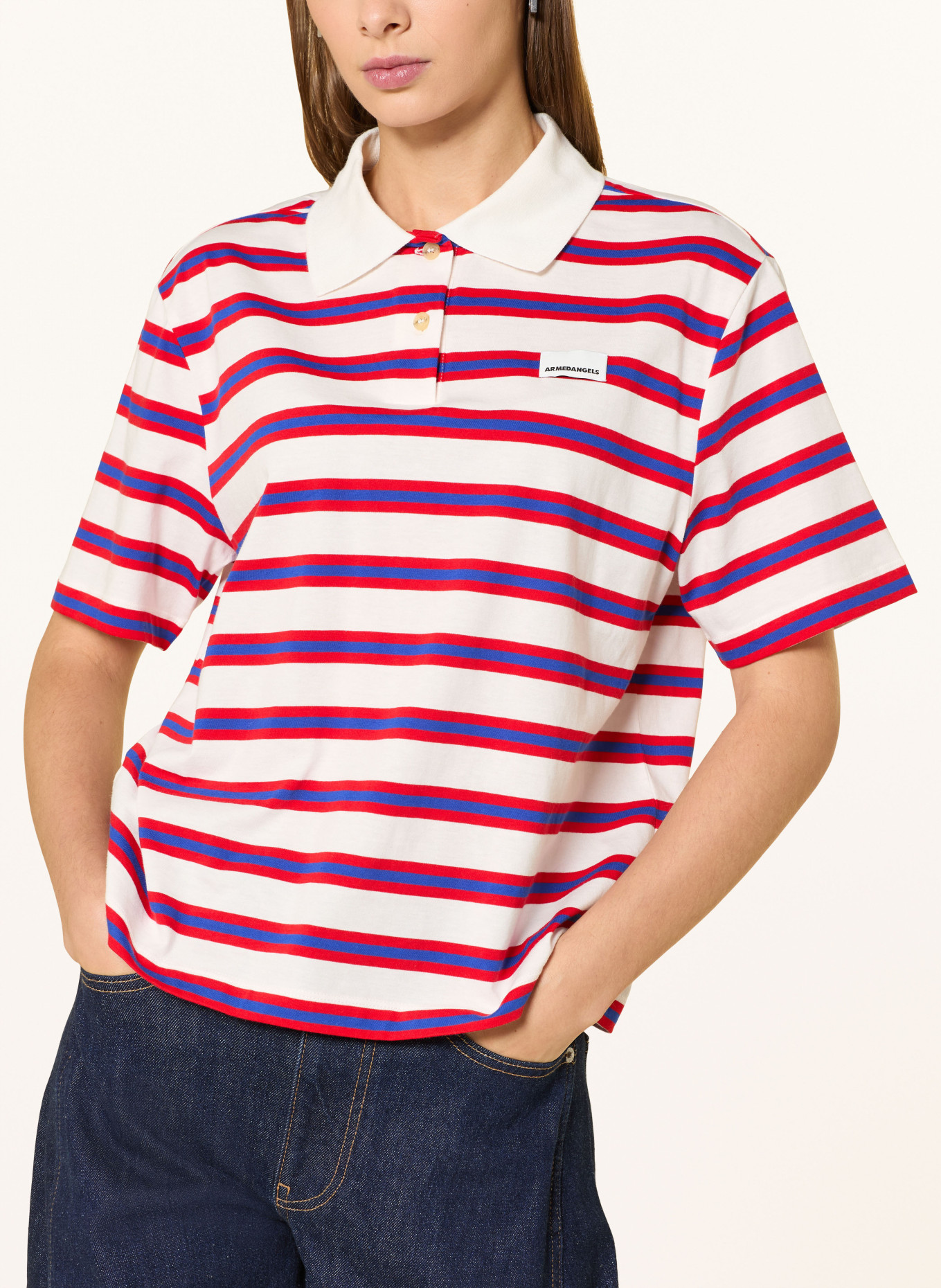 ARMEDANGELS Jerseyové polo tričko: ČERVENÁ / MODRÁ / BÍLÁ