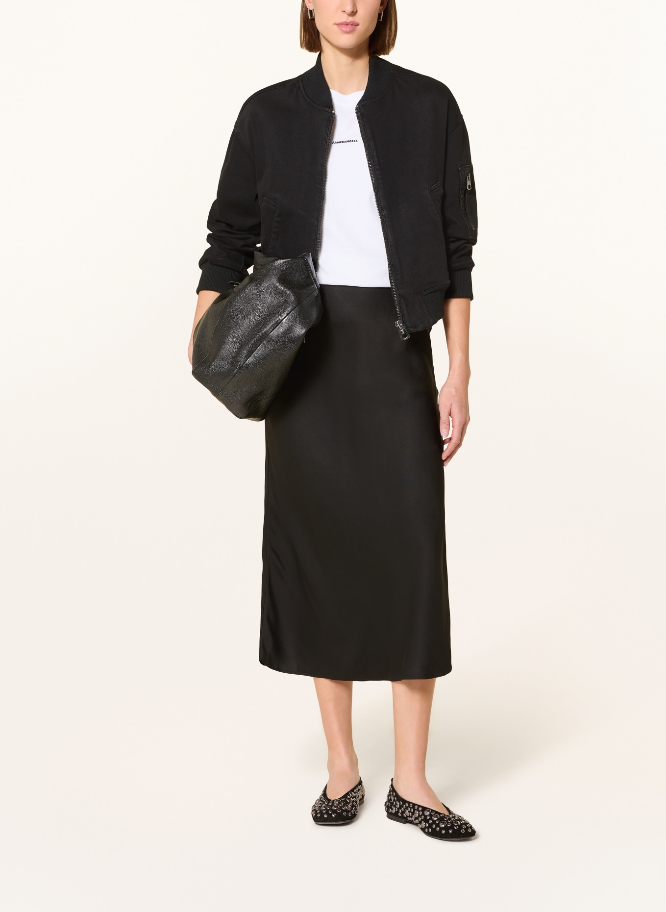 ARMEDANGELS Saténová sukně LENOVAA: ČERNÁ