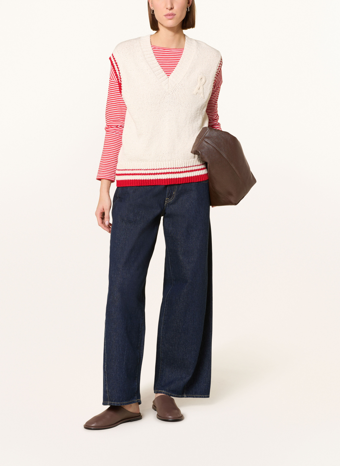 ARMEDANGELS bezrukávník: BÉŽOVÁ / ČERVENÁ