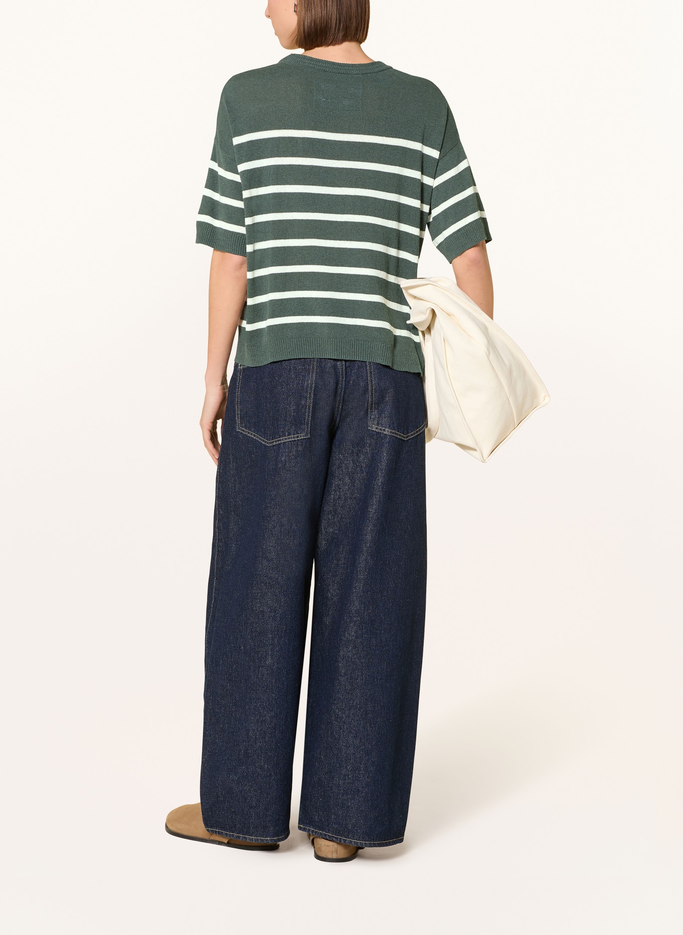 ARMEDANGELS Sweter z dzianiny z lnem: CIEMNOZIELONY / BIAŁY