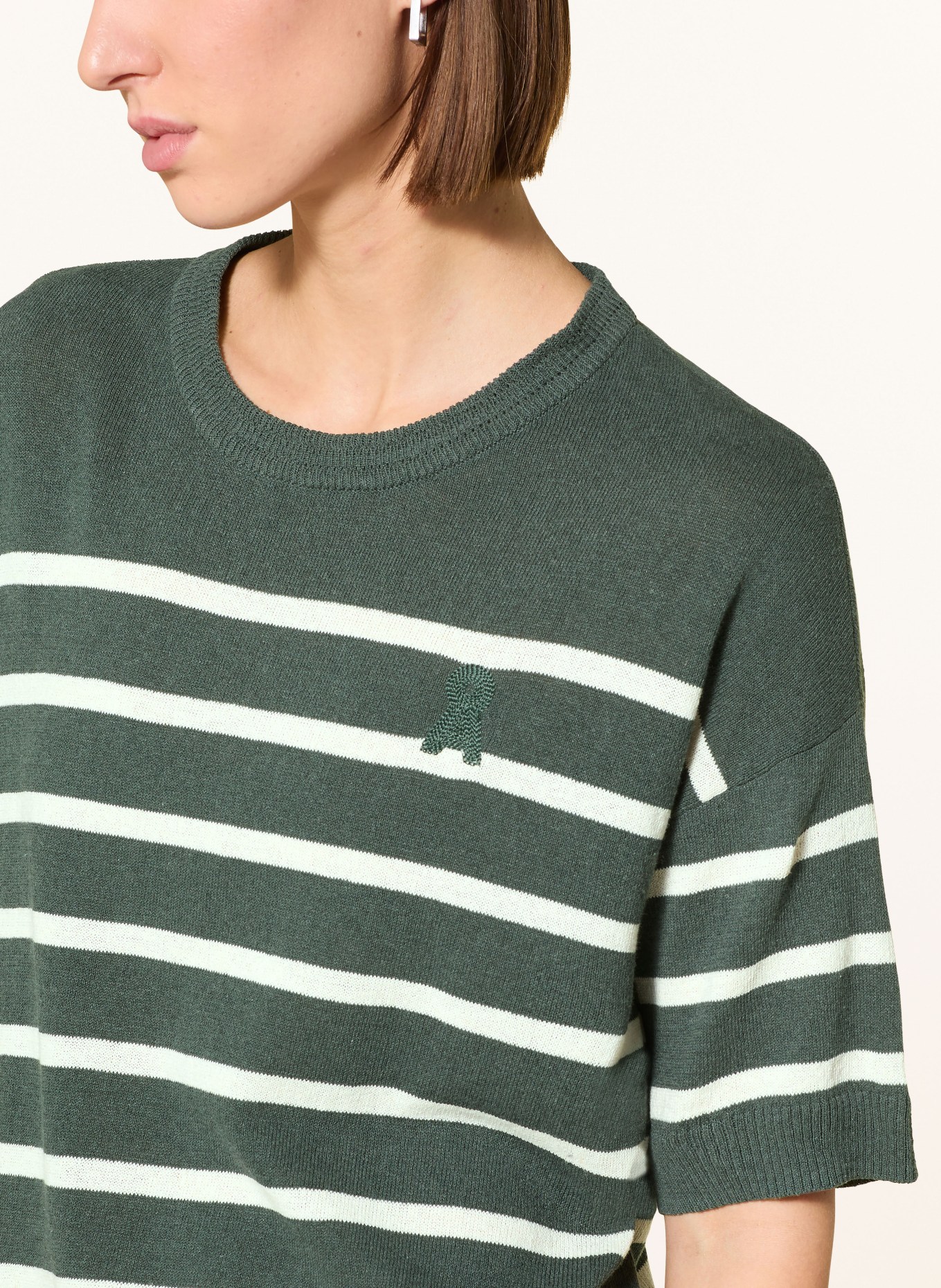 ARMEDANGELS Sweter z dzianiny z lnem: CIEMNOZIELONY / BIAŁY