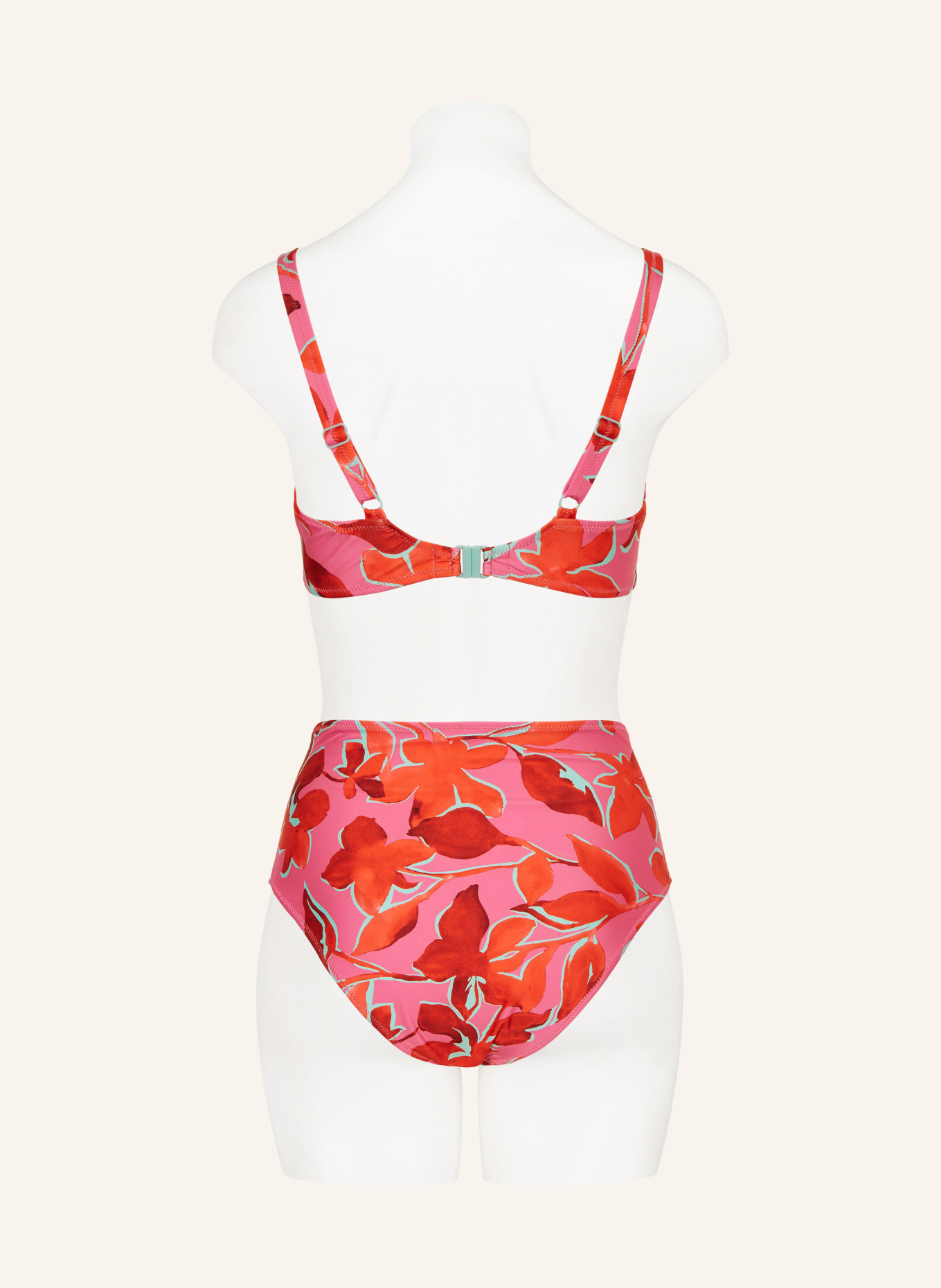 Lidea Bikiny s vysokým pasem FUSED FLORALS: RŮŽOVÁ / ČERVENÁ / MÁTOVÁ
