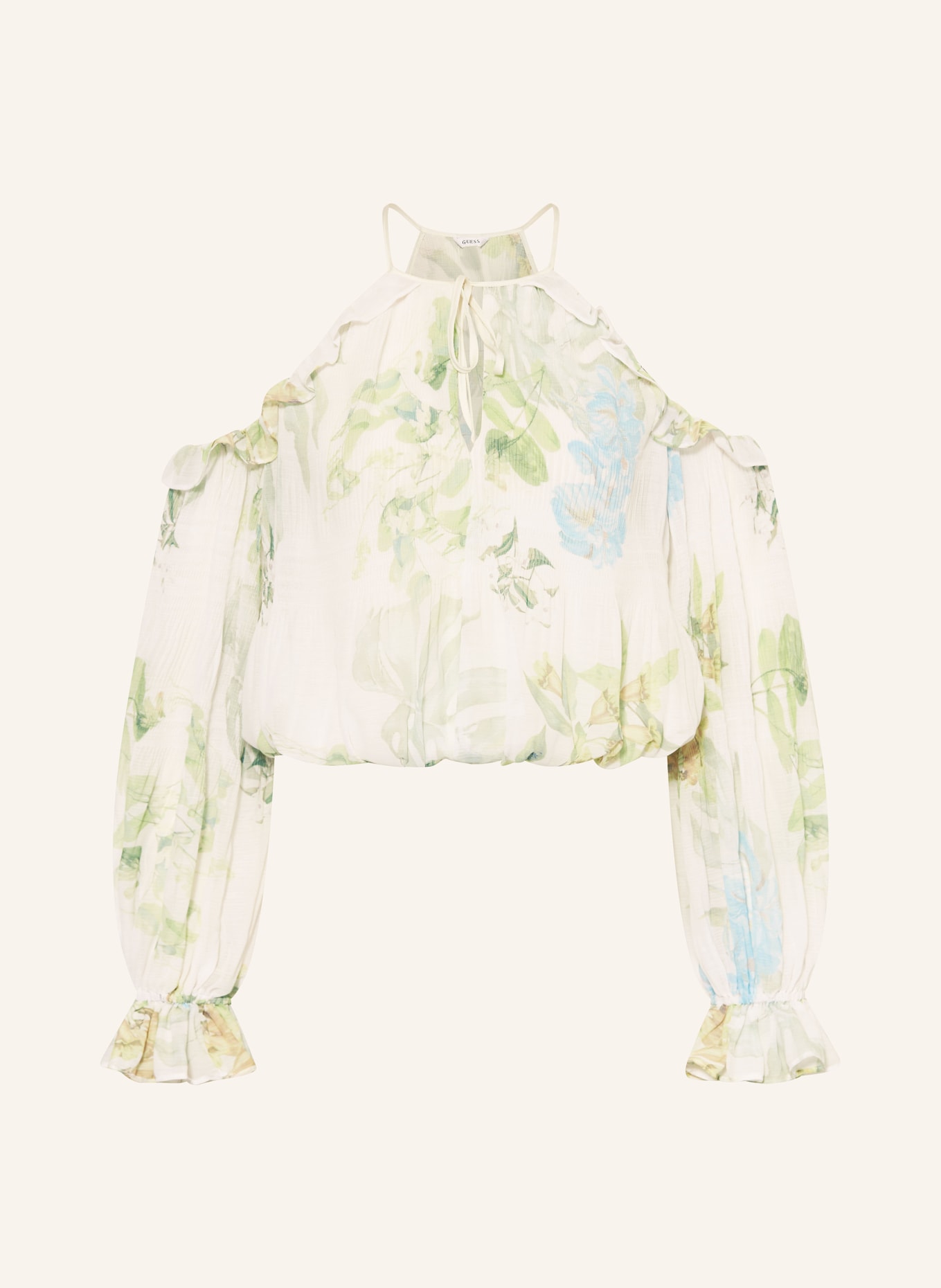 GUESS Cold-Shoulder-Shirt EMILY mit Cut-outs: CREME / HELLGRÜN