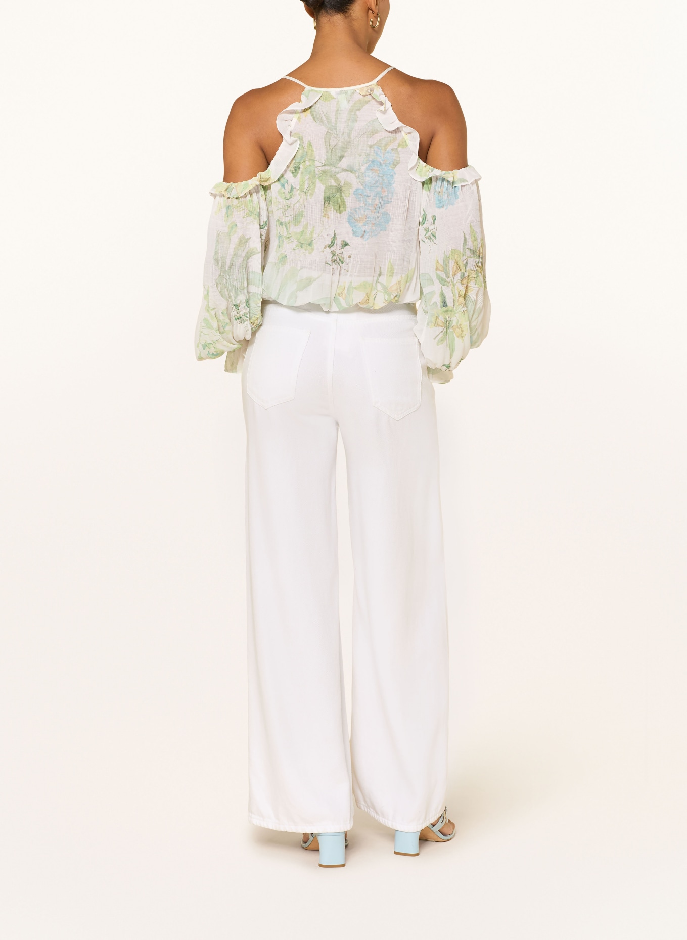 GUESS Cold-Shoulder-Shirt EMILY mit Cut-outs: CREME / HELLGRÜN