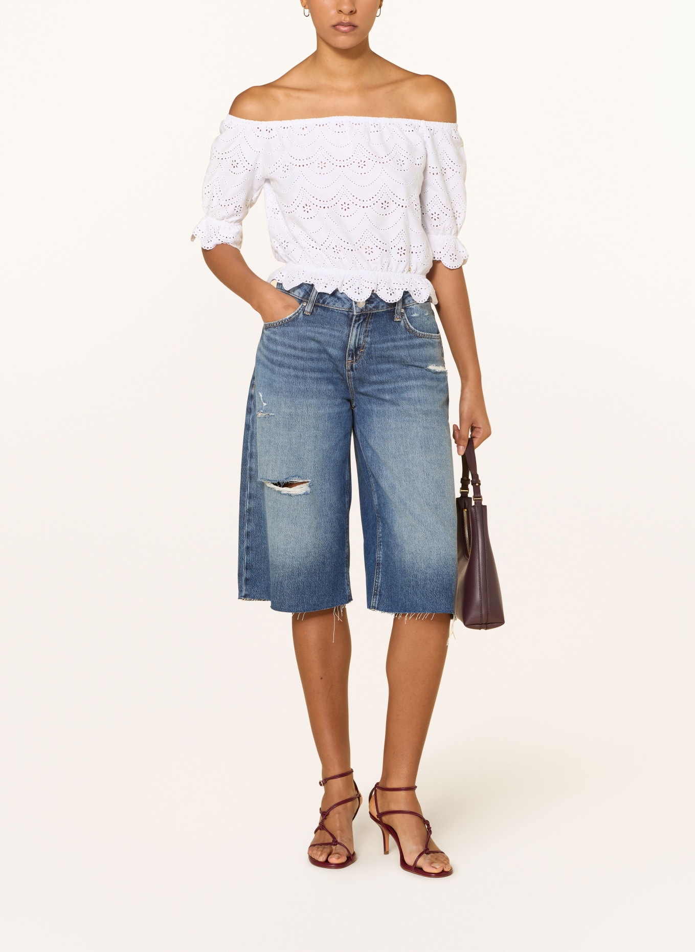 GUESS Off-shoulder blouse made of eyelet lace: CREAM