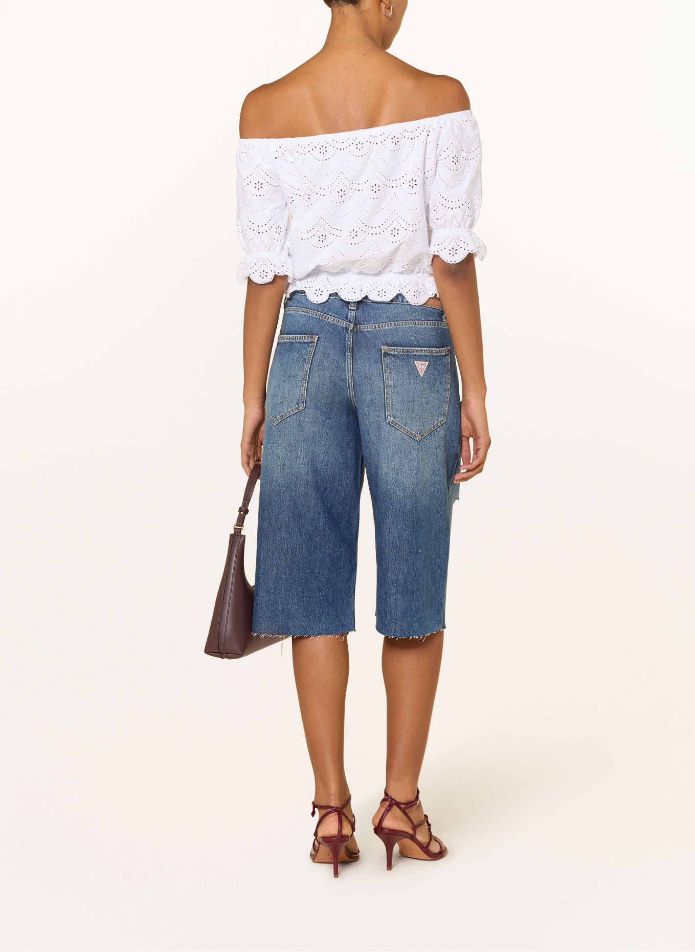 GUESS Off-shoulder blouse made of eyelet lace: CREAM
