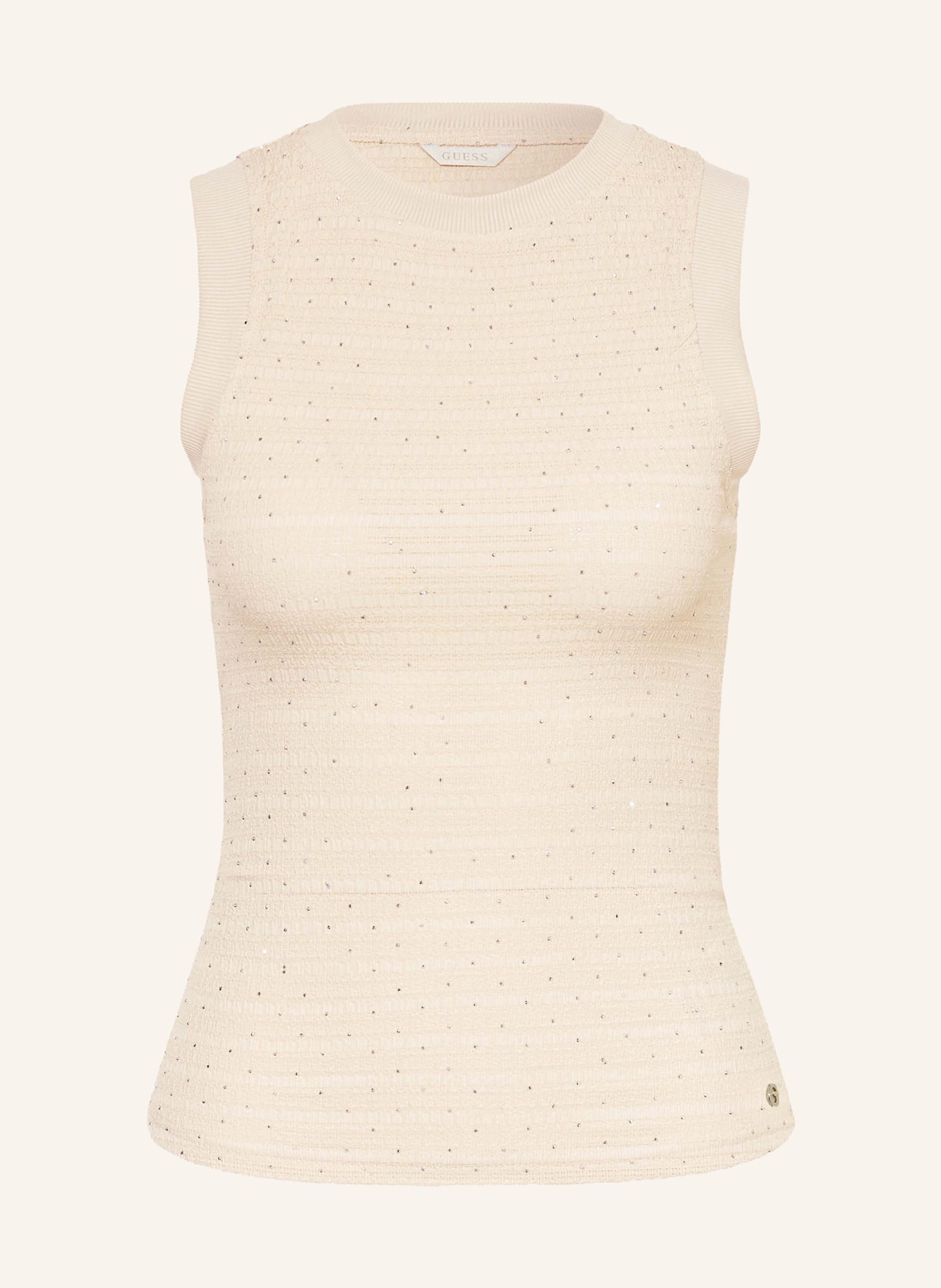 GUESS Top FRANCINE mit Schmucksteinen: BEIGE