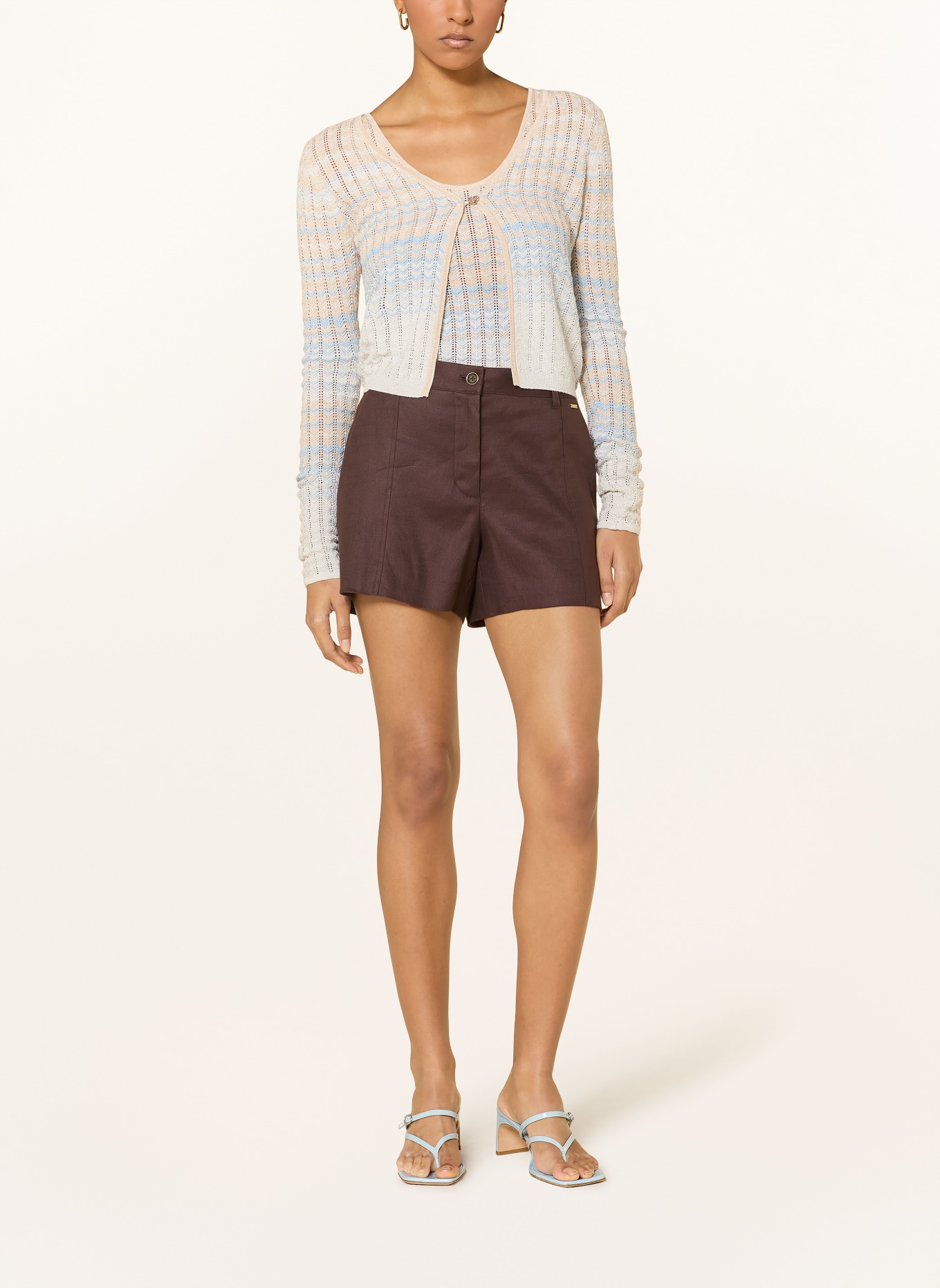 GUESS Svetr ROSALYN s třpytivou přízí: BÉŽOVÁ / KRÉMOVÁ / TMAVĚ MODRÁ