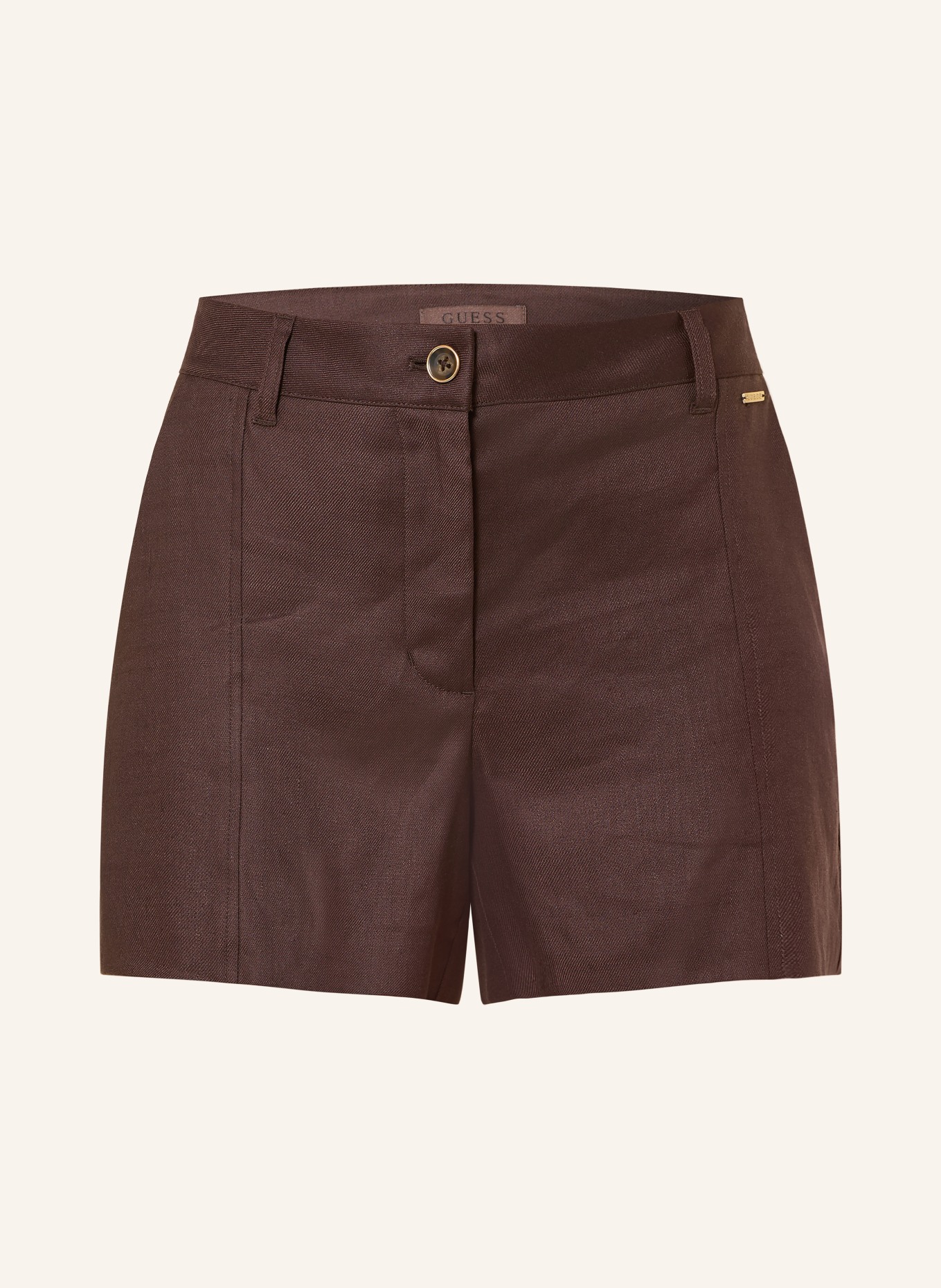 GUESS Short ISABEAU avec lin: MARRON FONCÉ