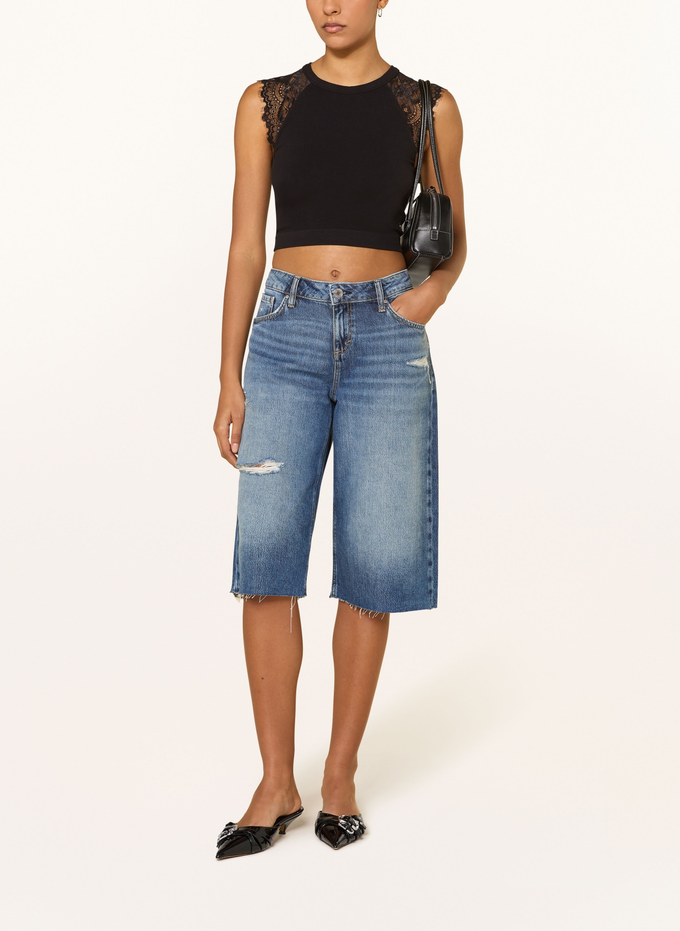 GUESS Cropped-Top MILLIE mit Spitze: SCHWARZ