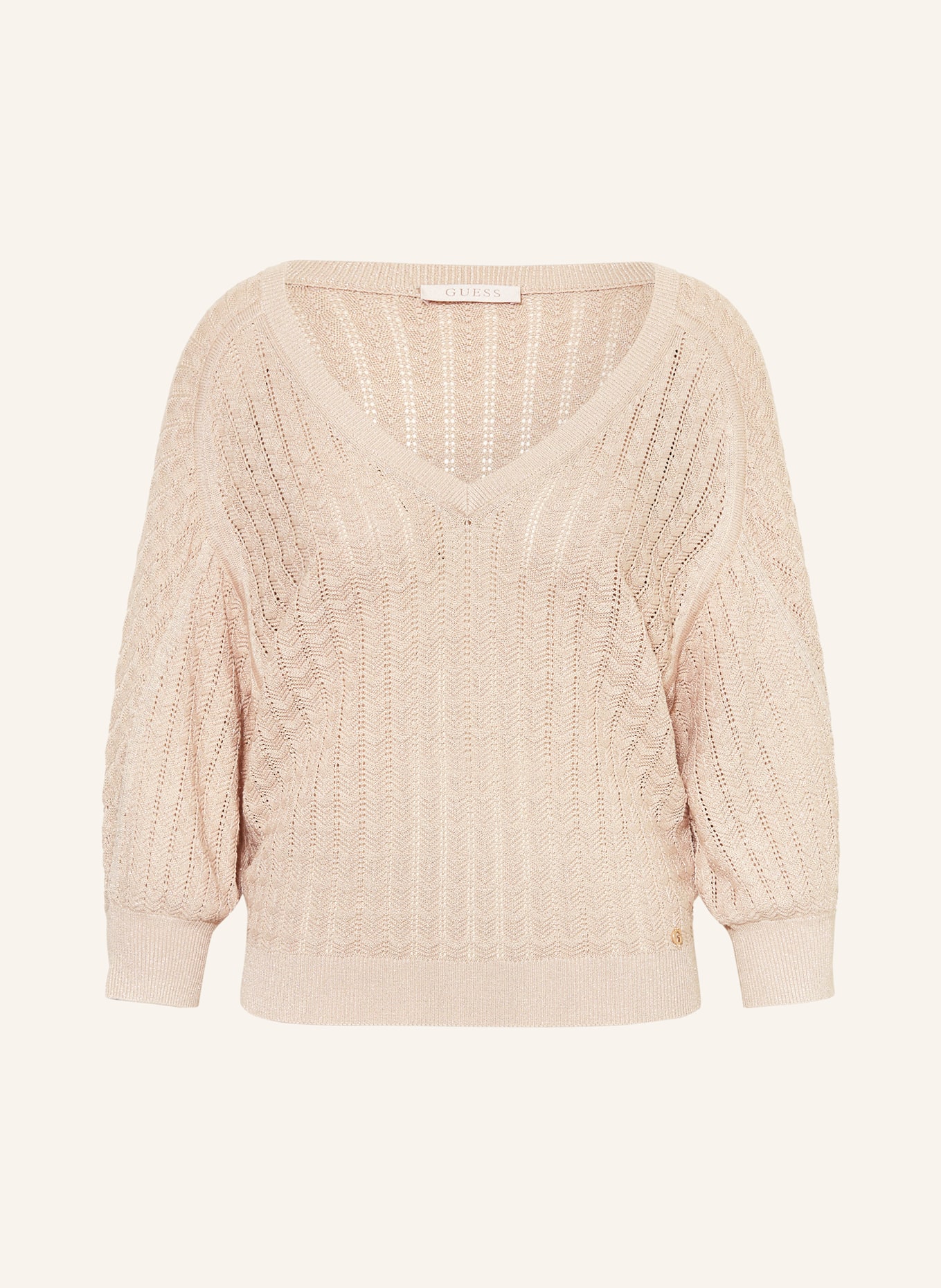GUESS Pullover ROSALYN mit Gitzergarn und 3/4-Arm: BEIGE