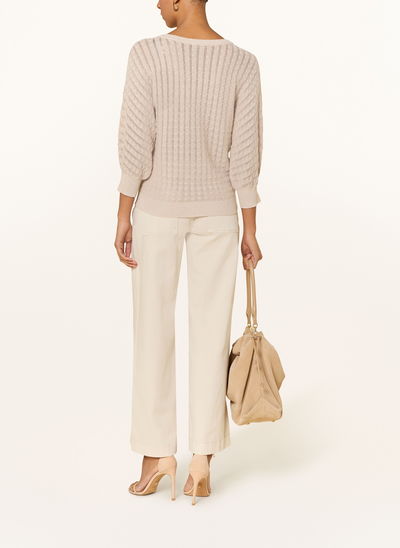 GUESS Pullover ROSALYN mit Gitzergarn und 3/4-Arm: BEIGE