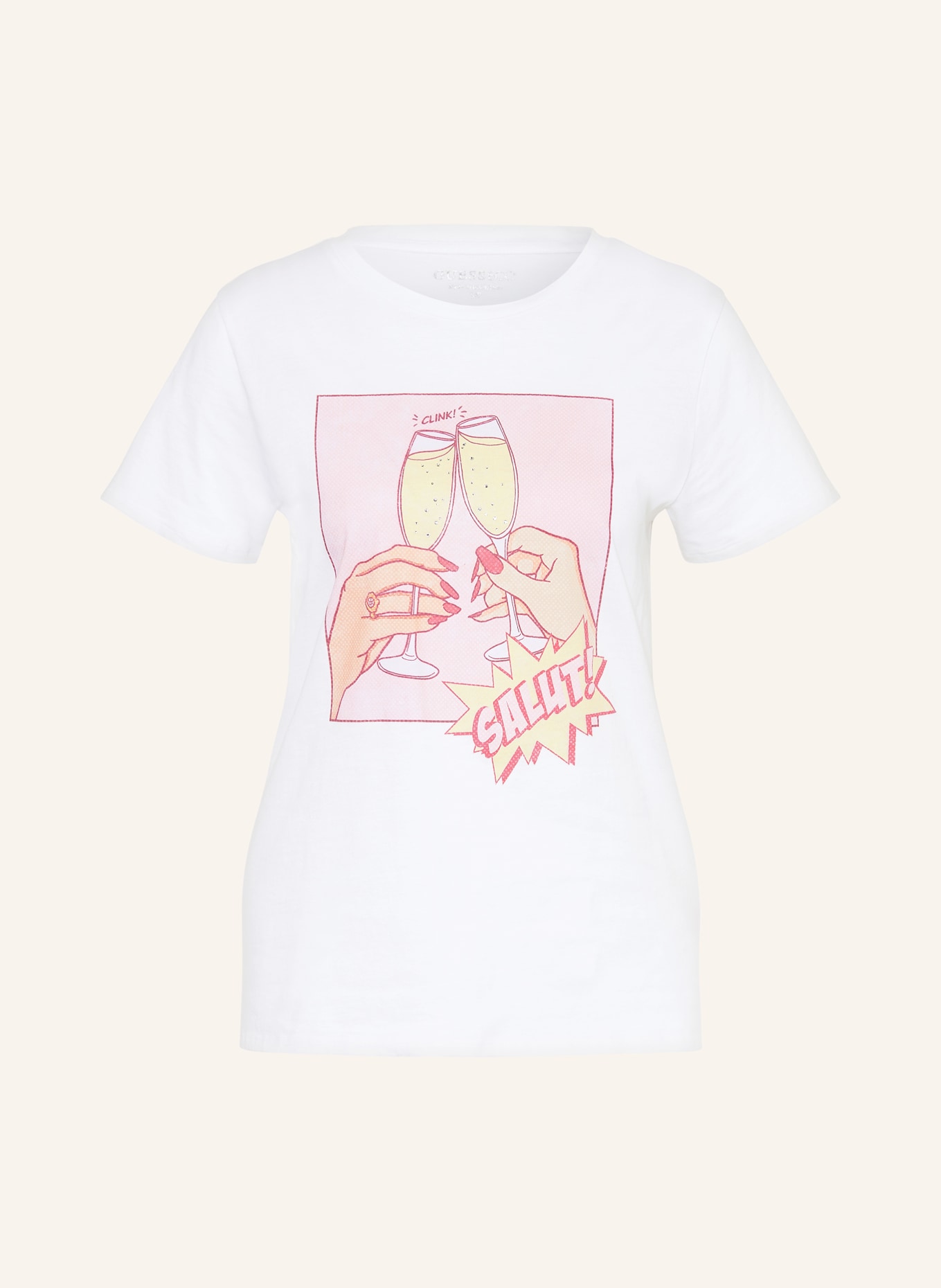 GUESS Tričko s ozdobnými kameny: REŽNÁ / SVĚTLE ČERVENÁ / TMAVĚ ŽLUTÁ