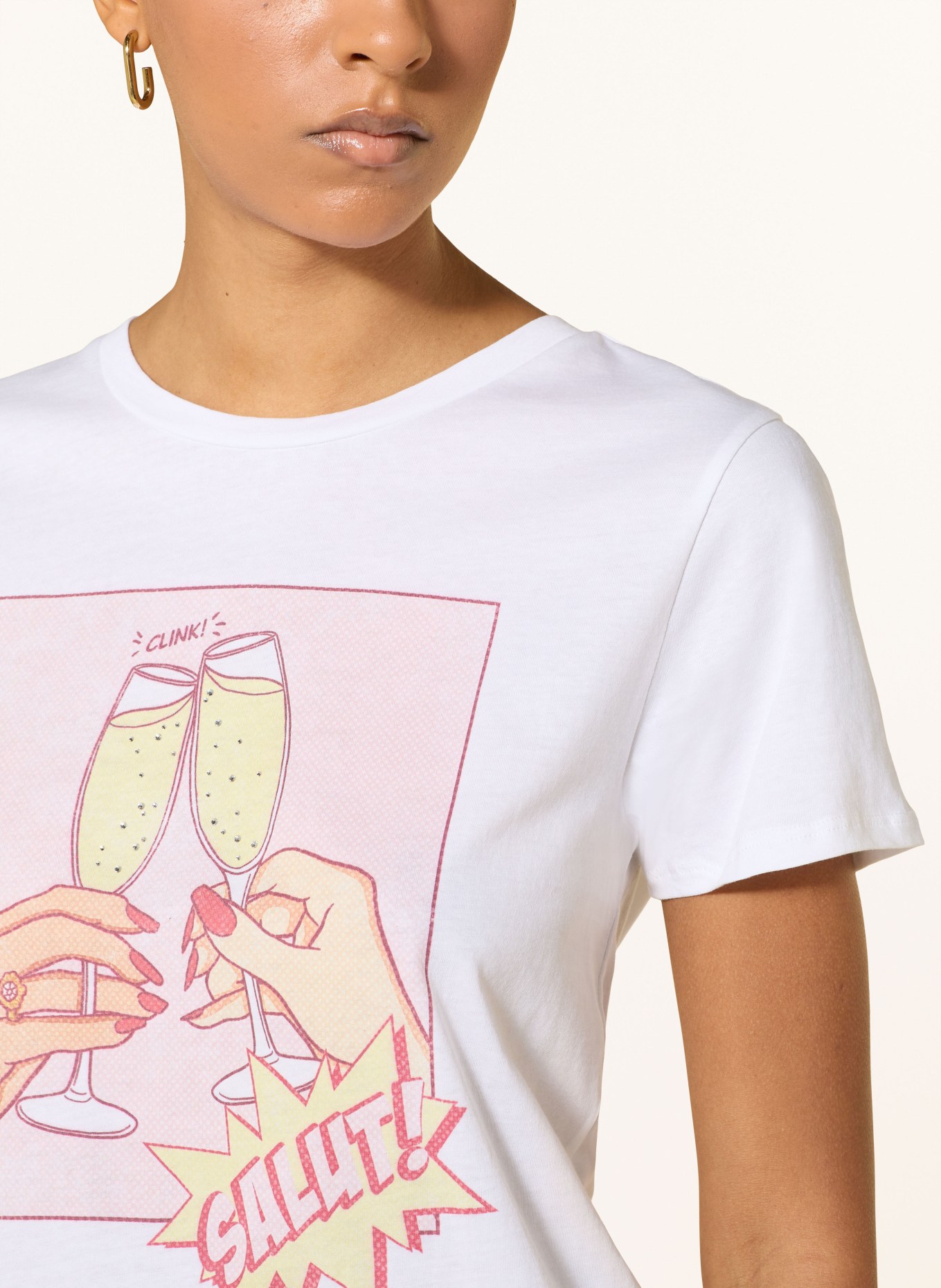 GUESS Tričko s ozdobnými kameny: REŽNÁ / SVĚTLE ČERVENÁ / TMAVĚ ŽLUTÁ