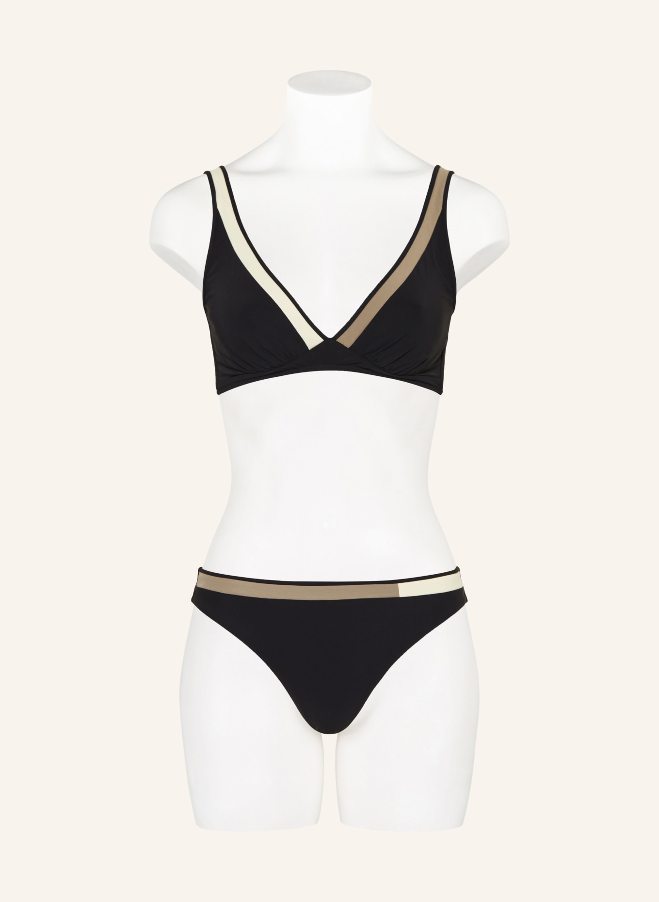 MARYAN MEHLHORN MODULÉ bralette bikini top: BLACK / ECRU / KHAKI