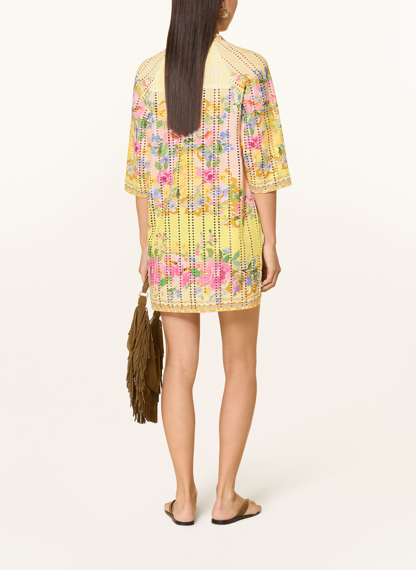 MARYAN MEHLHORN Strandkleid FLORESSENCE aus Lochspitze: HELLGELB / ROSA / GRÜN