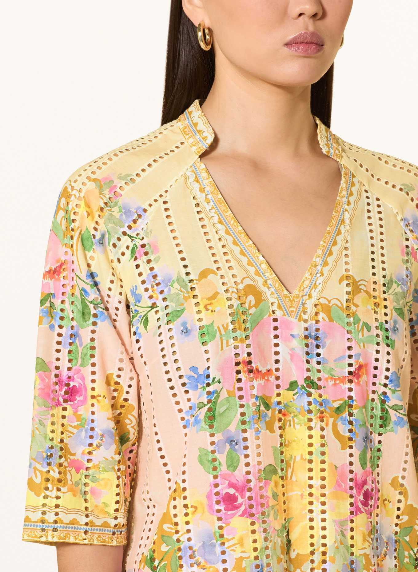 MARYAN MEHLHORN Strandkleid FLORESSENCE aus Lochspitze: HELLGELB / ROSA / GRÜN