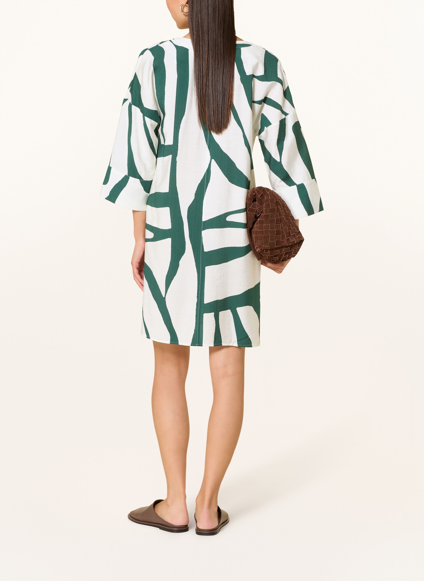 MARYAN MEHLHORN SILHOUET beach dress with 3/4 sleeves: WHITE / DARK GREEN
