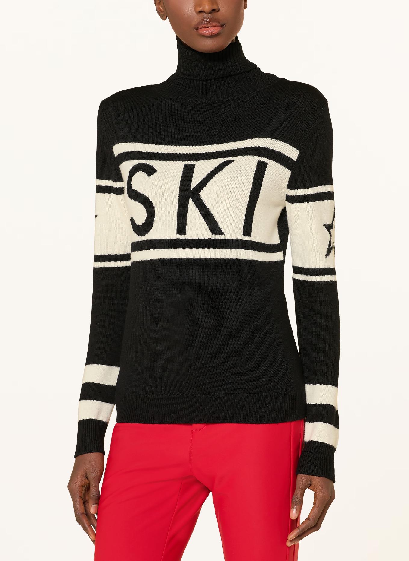 PERFECT MOMENT Pullover SCHILD aus Merinowolle: SCHWARZ / WEISS