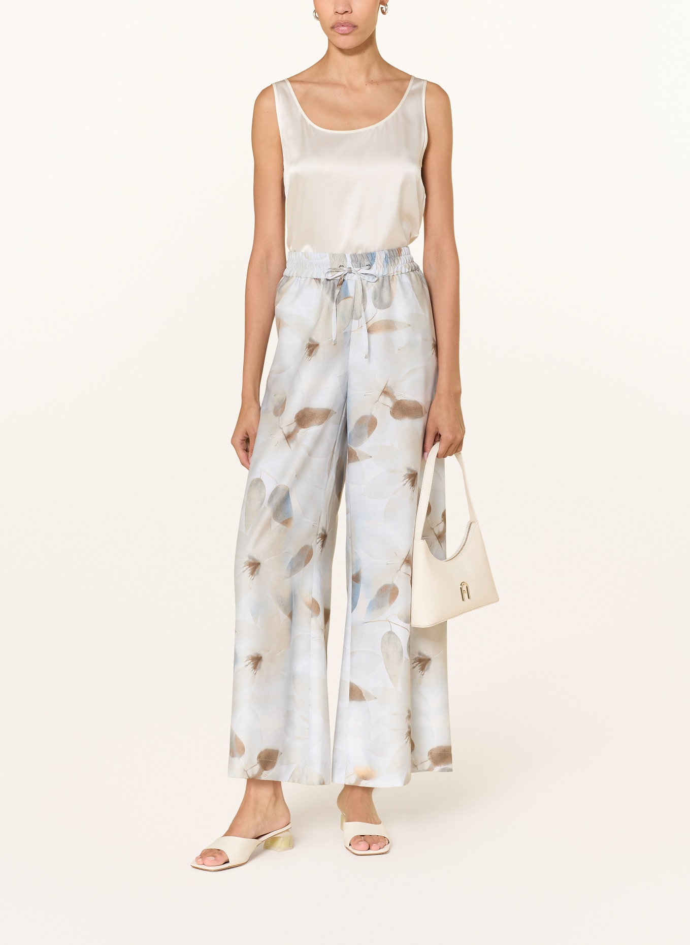 RAFFAELLO ROSSI Spodnie z satyny HELENA: JASNONIEBIESKI / OLIWKOWY