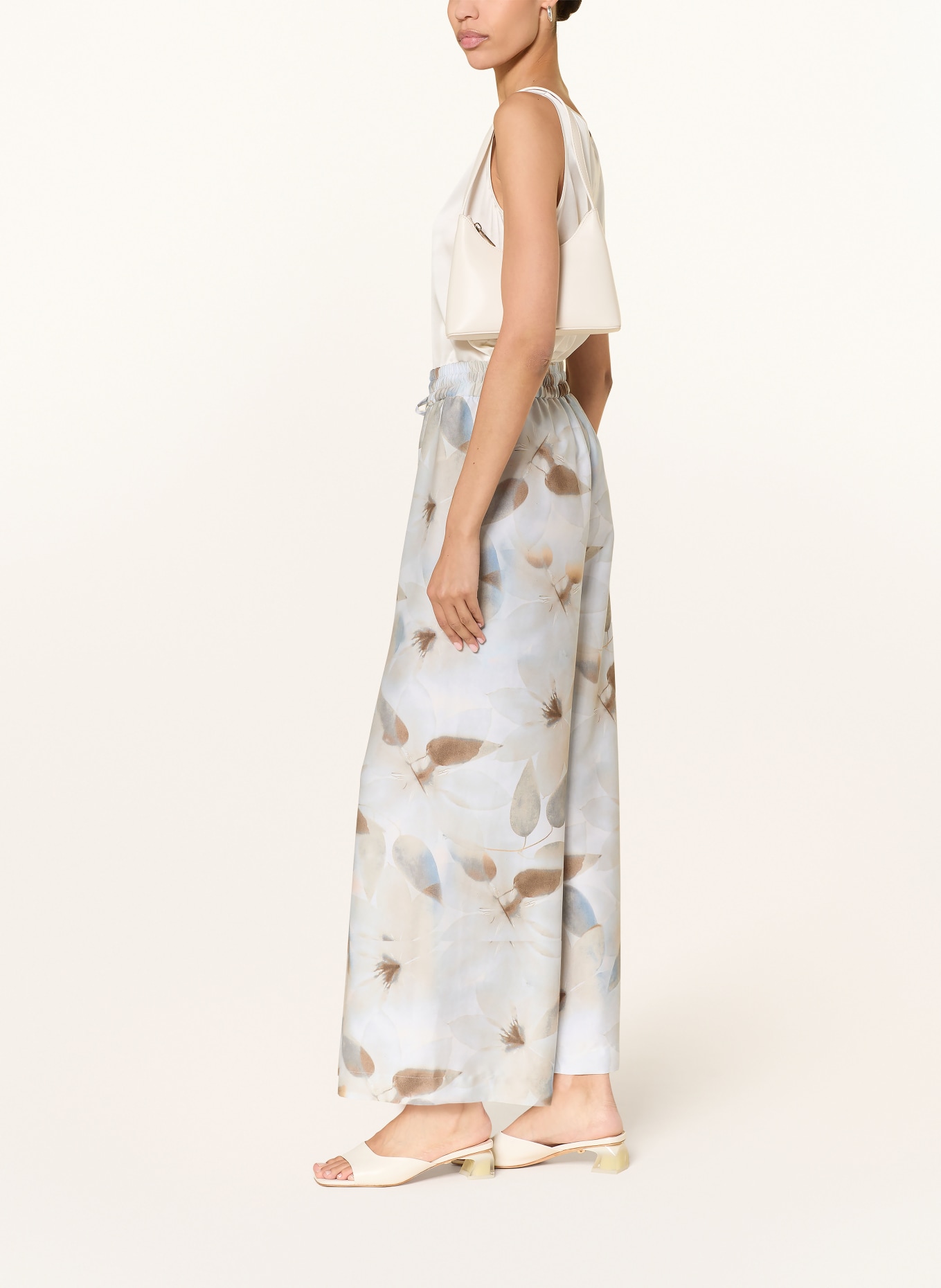 RAFFAELLO ROSSI Spodnie z satyny HELENA: JASNONIEBIESKI / OLIWKOWY