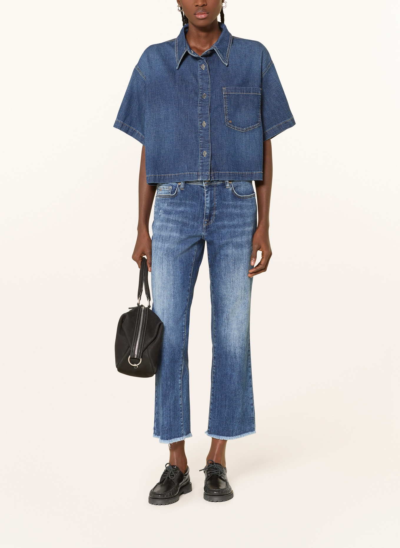 RAFFAELLO ROSSI Jeansblouse ZURI: DONKERBLAUW