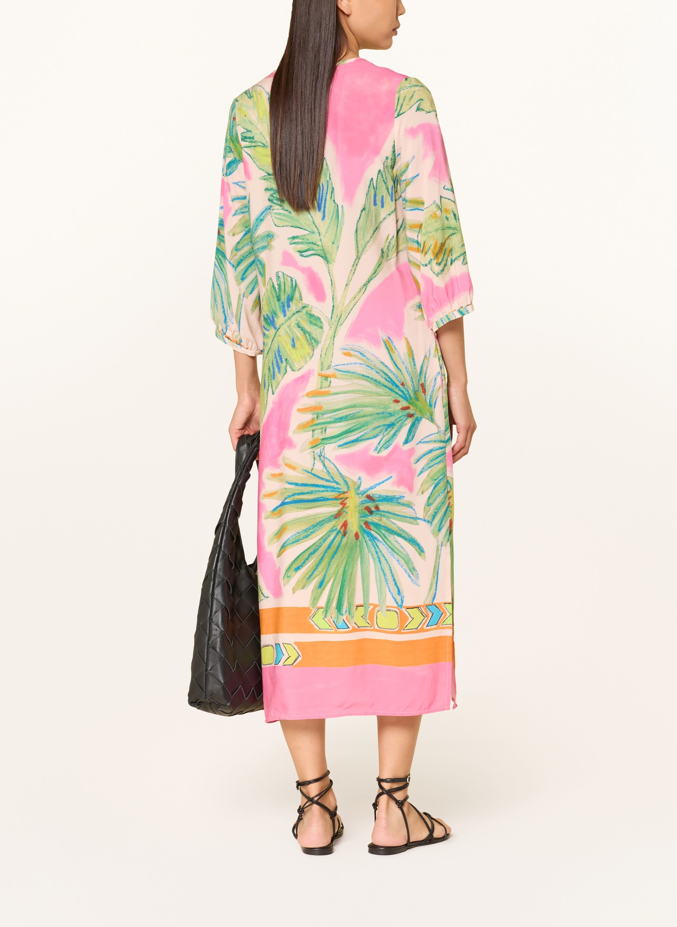 Emily VAN DEN BERGH Sukienka z rękawami 3/4: ECRU / MOCNORÓŻOWY / JASNOZIELONY