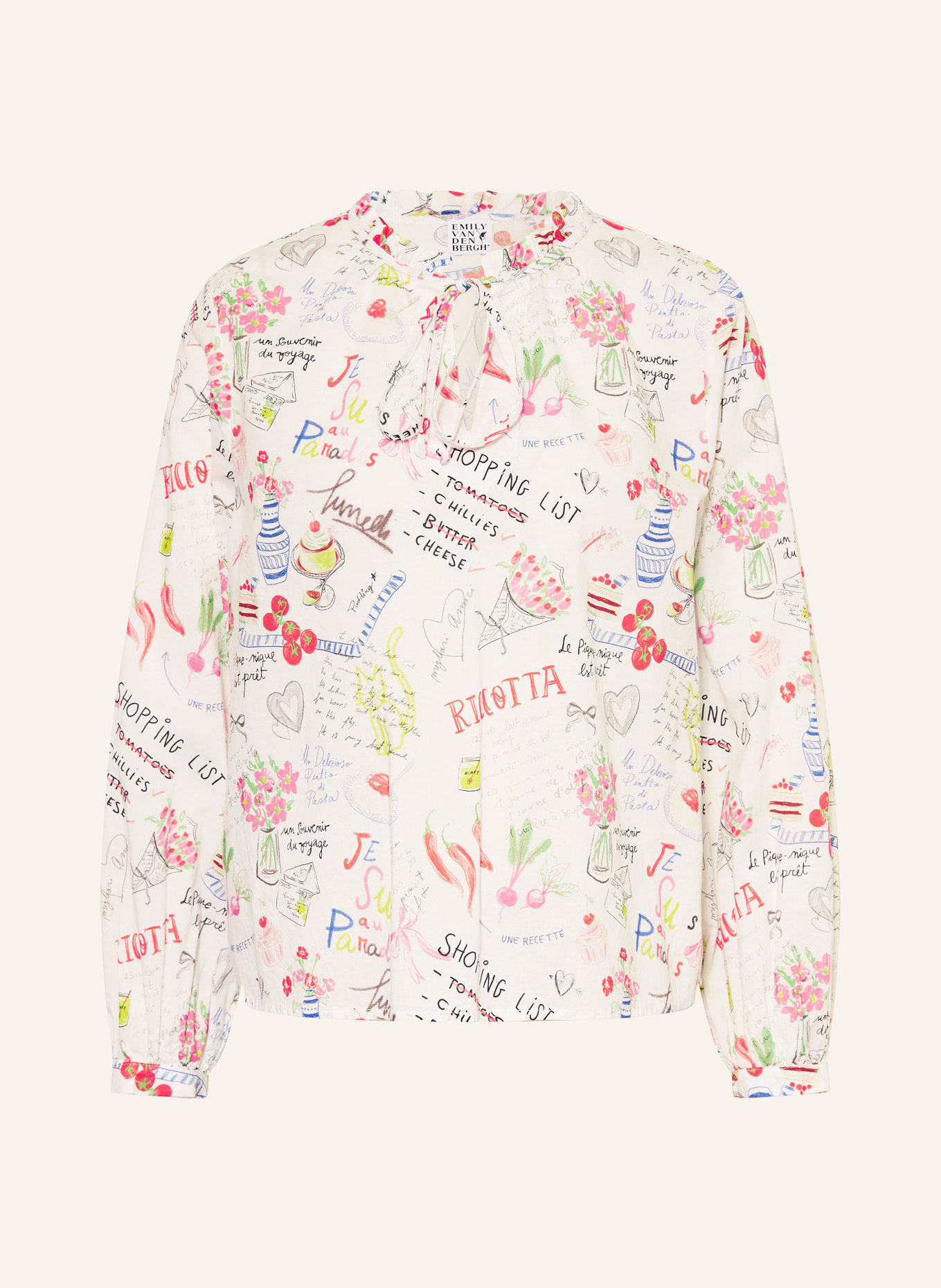 Emily VAN DEN BERGH Blouse shirt with ruffles: WHITE / RED / BLUE