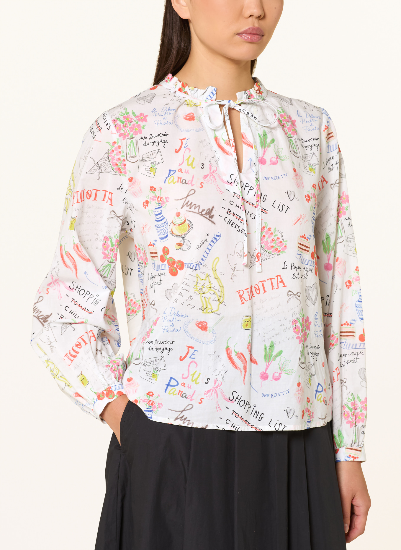 Emily VAN DEN BERGH Blouse shirt with ruffles: WHITE / RED / BLUE