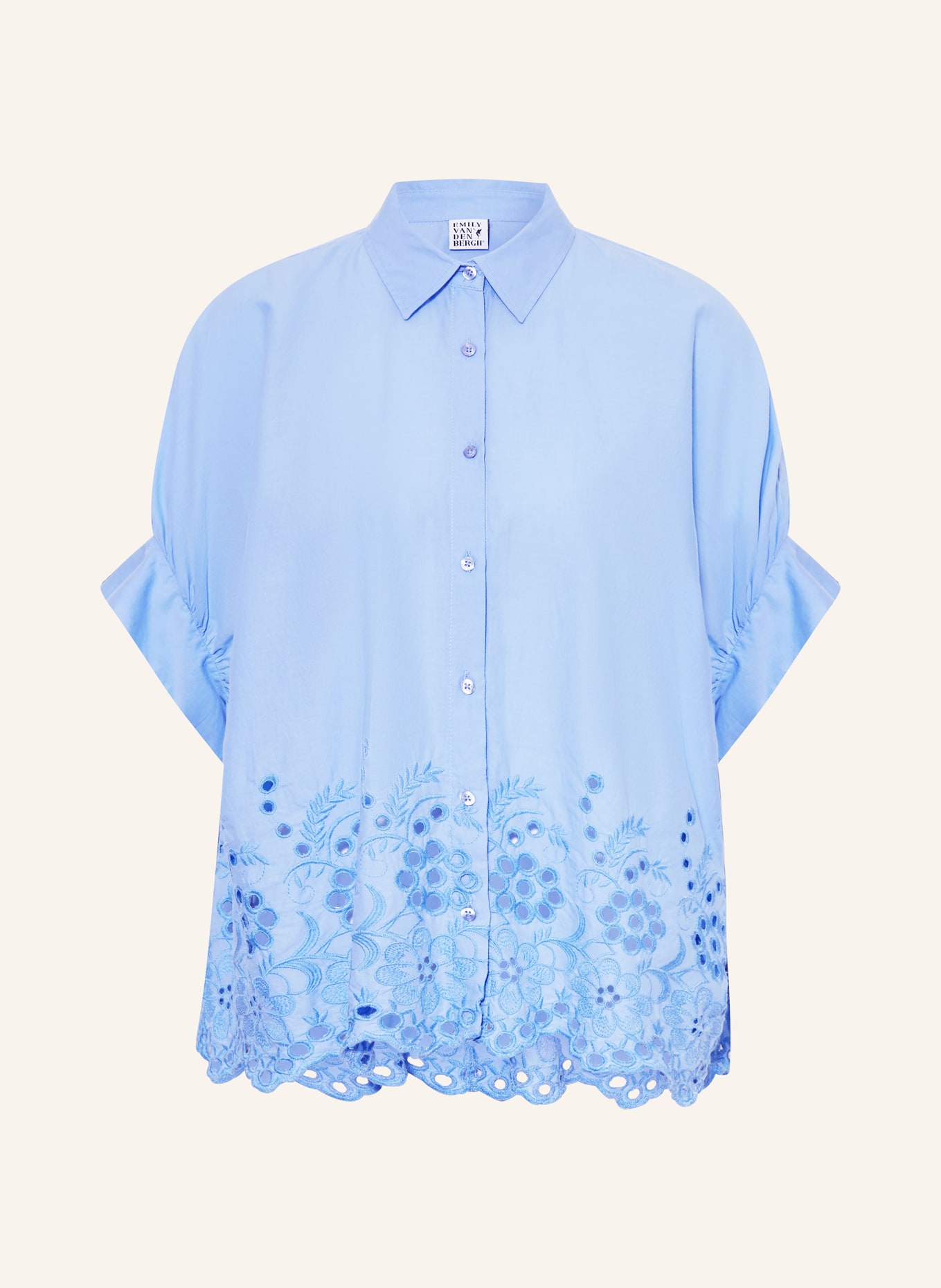 Emily VAN DEN BERGH Overhemdblouse met opengewerkte kant: LICHTBLAUW