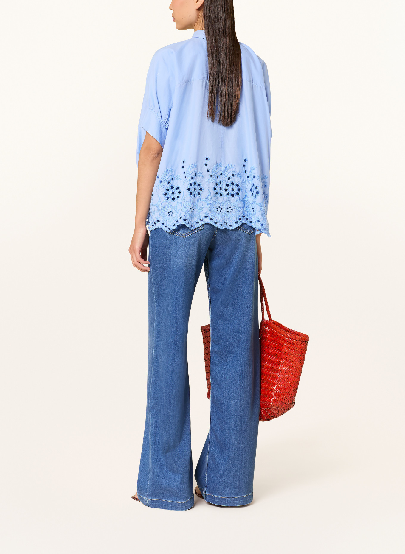 Emily VAN DEN BERGH Overhemdblouse met opengewerkte kant: LICHTBLAUW