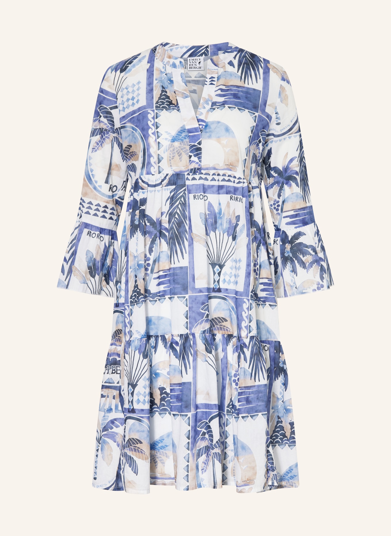 Emily VAN DEN BERGH Kleid mit 3/4-Arm: BLAU / BEIGE / BLAUGRAU