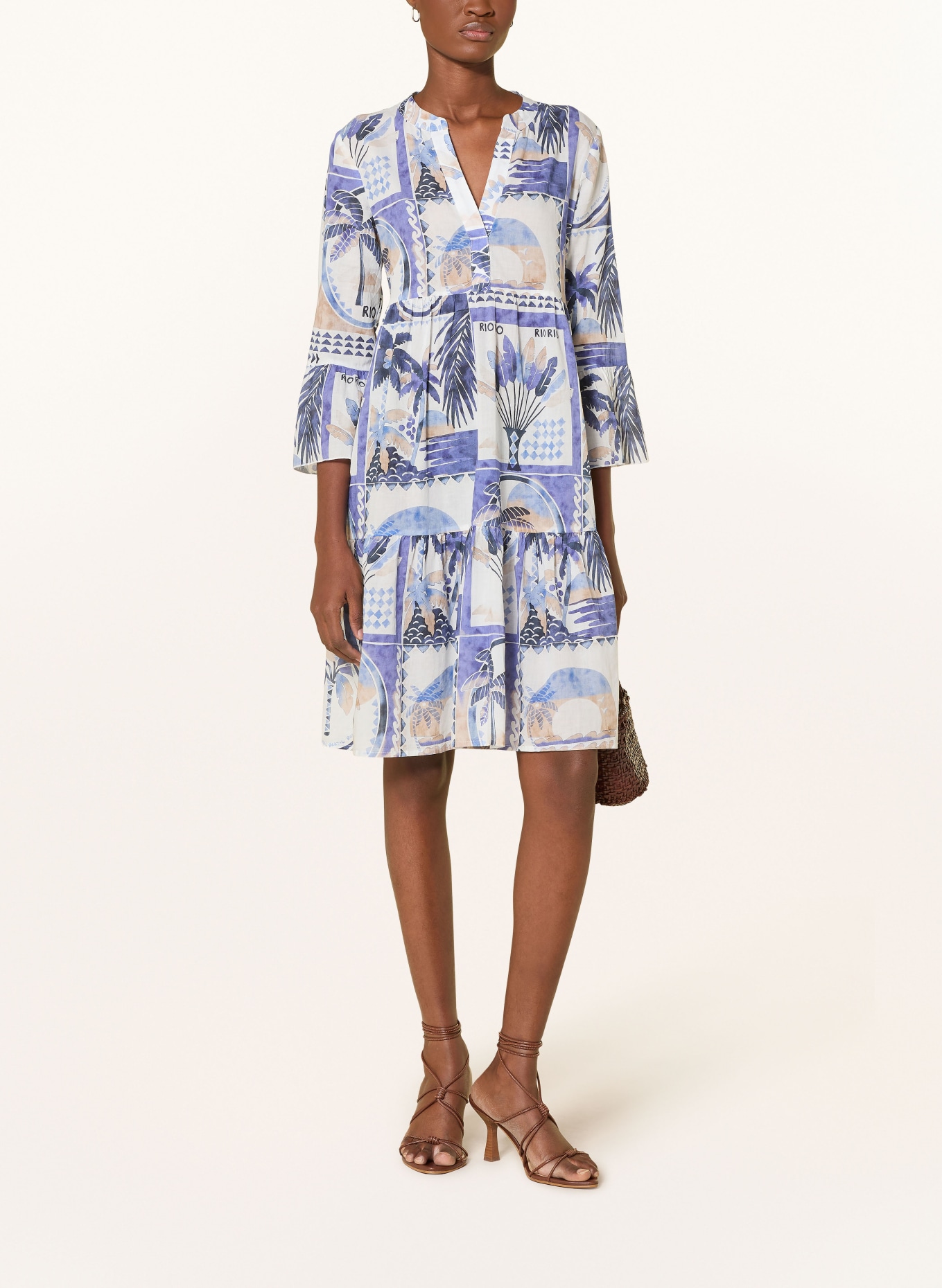 Emily VAN DEN BERGH Kleid mit 3/4-Arm: BLAU / BEIGE / BLAUGRAU