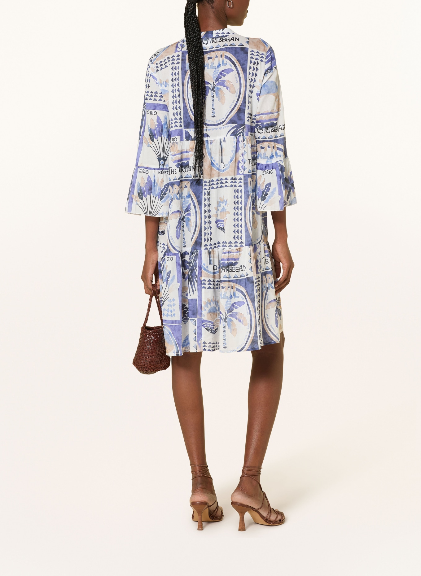 Emily VAN DEN BERGH Kleid mit 3/4-Arm: BLAU / BEIGE / BLAUGRAU