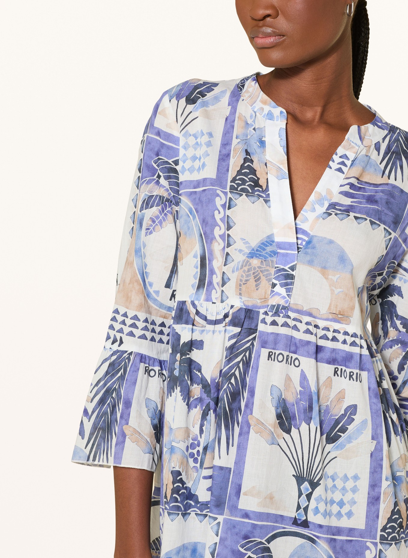 Emily VAN DEN BERGH Kleid mit 3/4-Arm: BLAU / BEIGE / BLAUGRAU