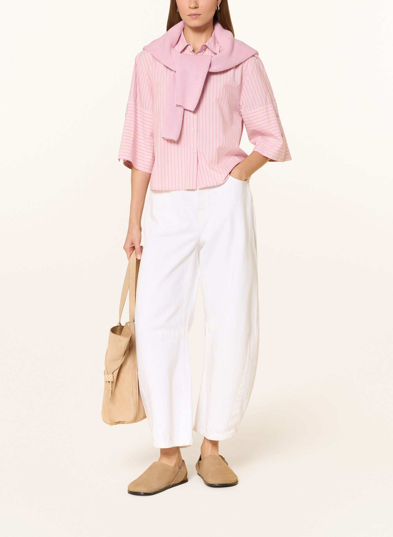 Emily VAN DEN BERGH Hemdbluse mit 3/4-Arm: CREME / ROSA