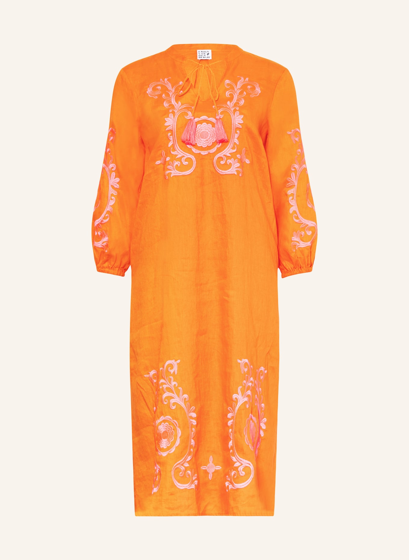Emily VAN DEN BERGH Leinenkleid mit 3/4-Arm: ORANGE / NEONPINK