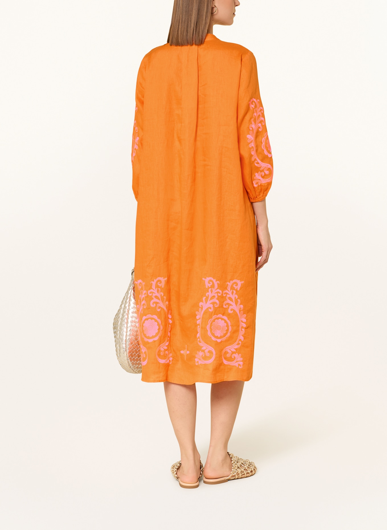 Emily VAN DEN BERGH Leinenkleid mit 3/4-Arm: ORANGE / NEONPINK