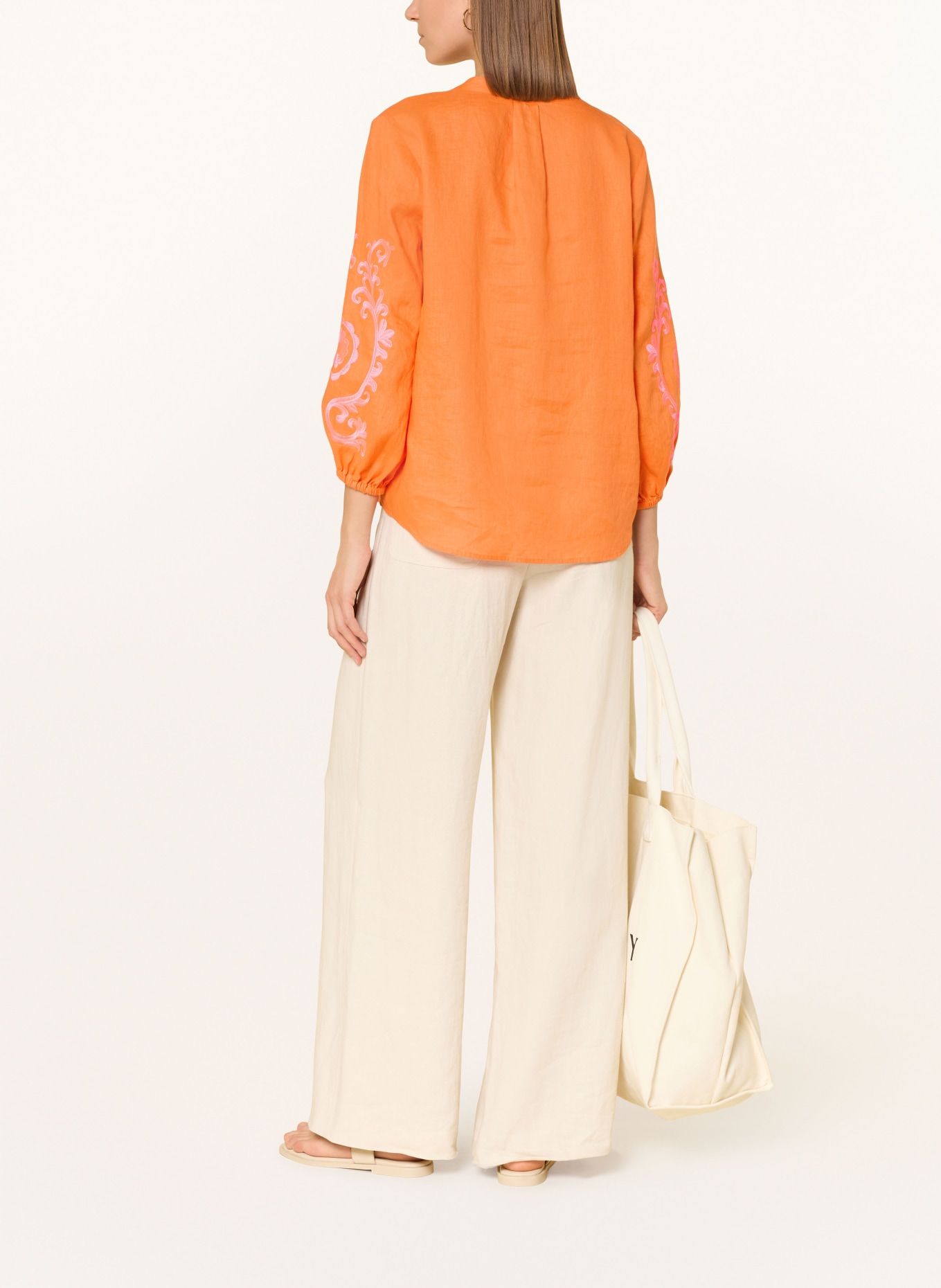 Emily VAN DEN BERGH Blusenshirt aus Leinen mit 3/4-Arm: ORANGE / NEONPINK