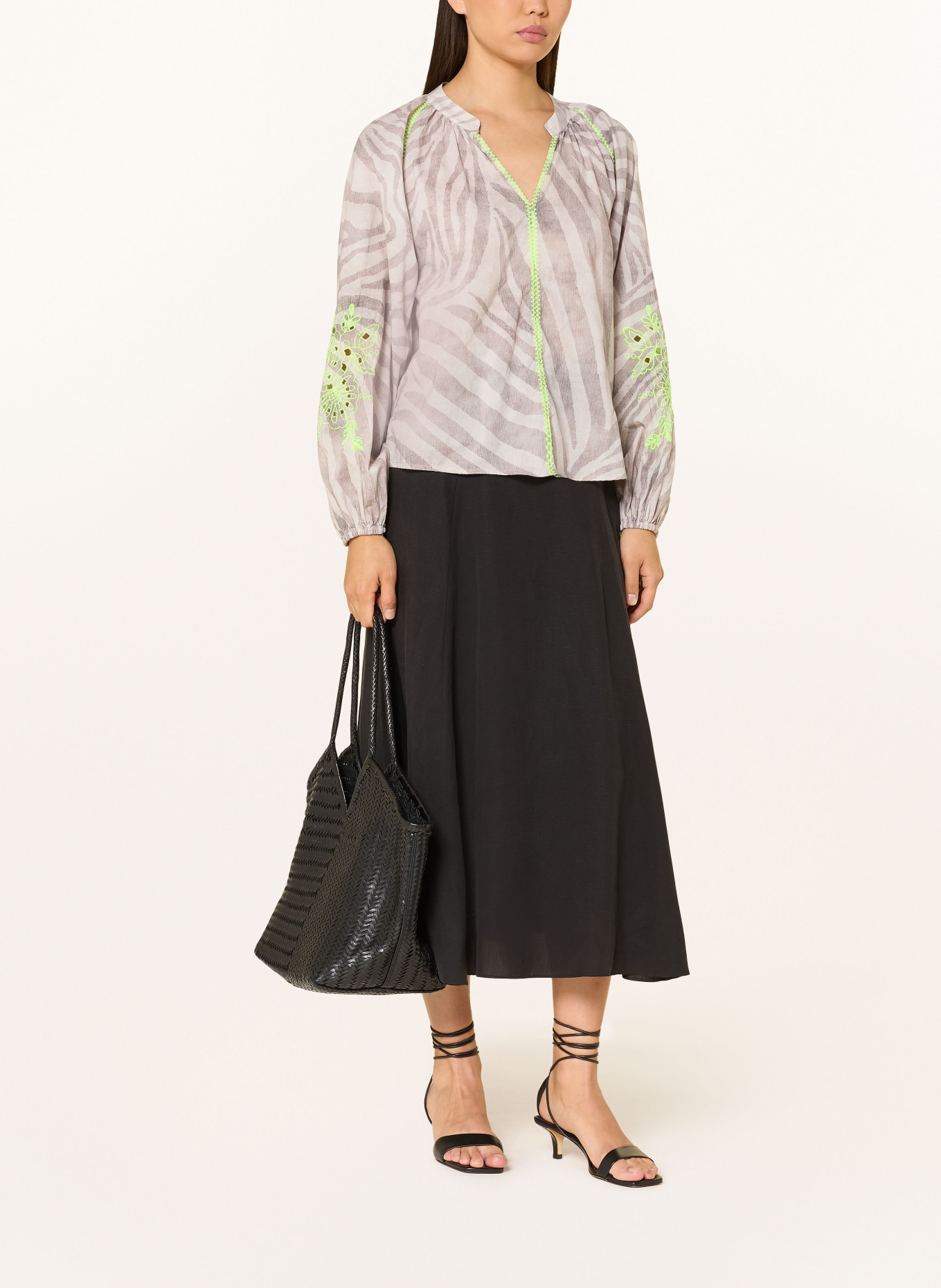 Emily VAN DEN BERGH Blouse with cutouts: LIGHT GRAY / GRAY / NEON GREEN