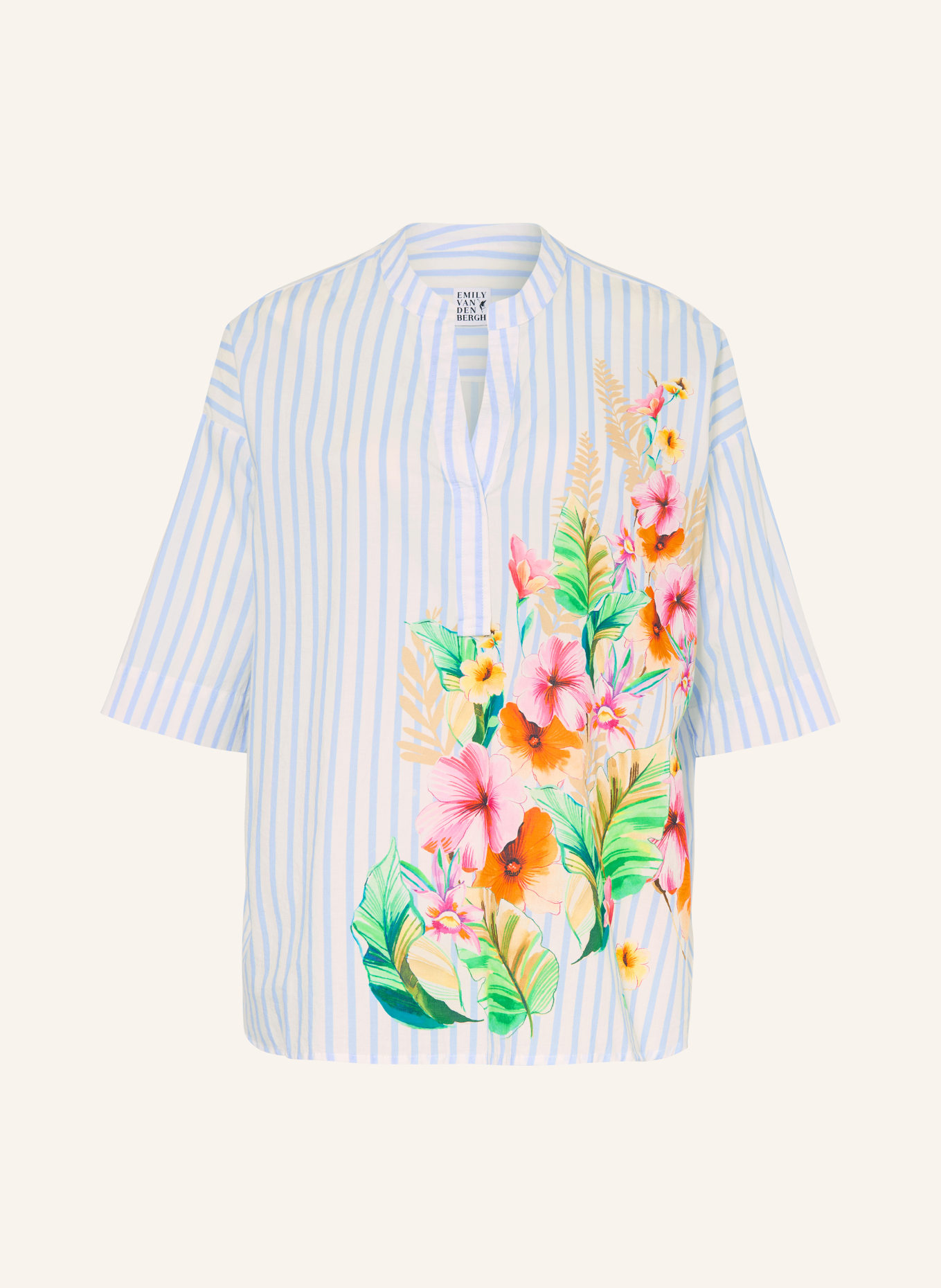 Emily VAN DEN BERGH Blusenshirt mit 3/4-Arm: HELLBLAU / ORANGE / WEISS