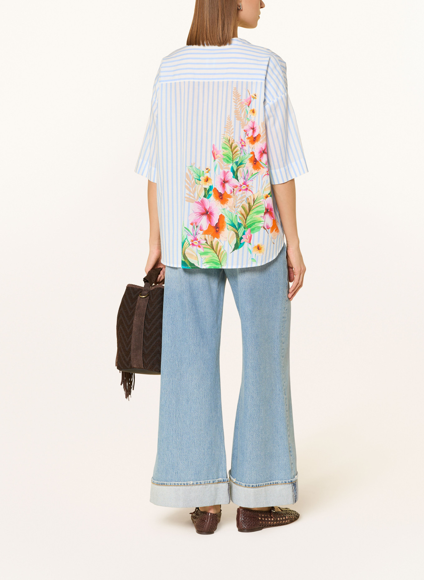 Emily VAN DEN BERGH Blusenshirt mit 3/4-Arm: HELLBLAU / ORANGE / WEISS