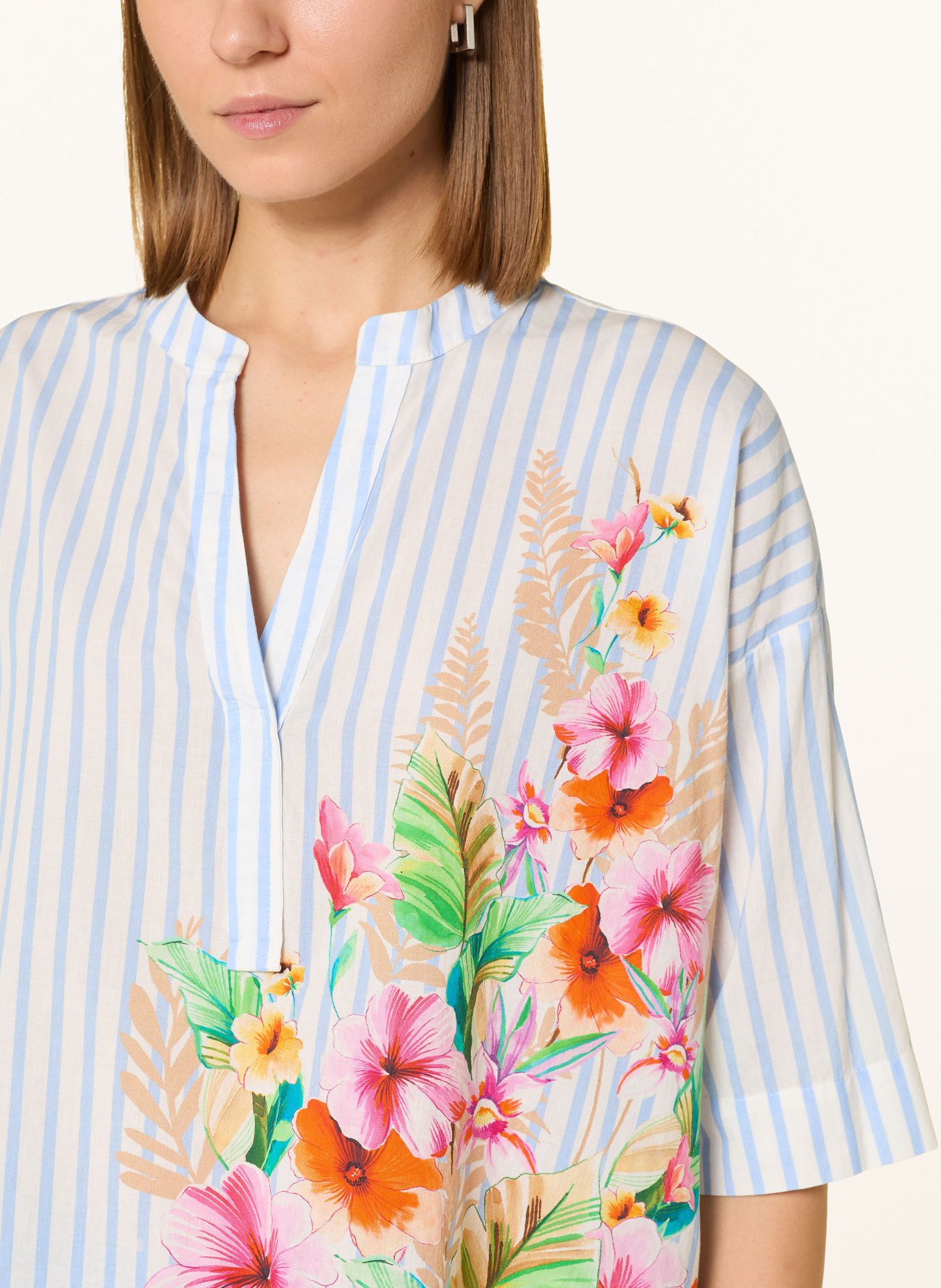 Emily VAN DEN BERGH Blusenshirt mit 3/4-Arm: HELLBLAU / ORANGE / WEISS