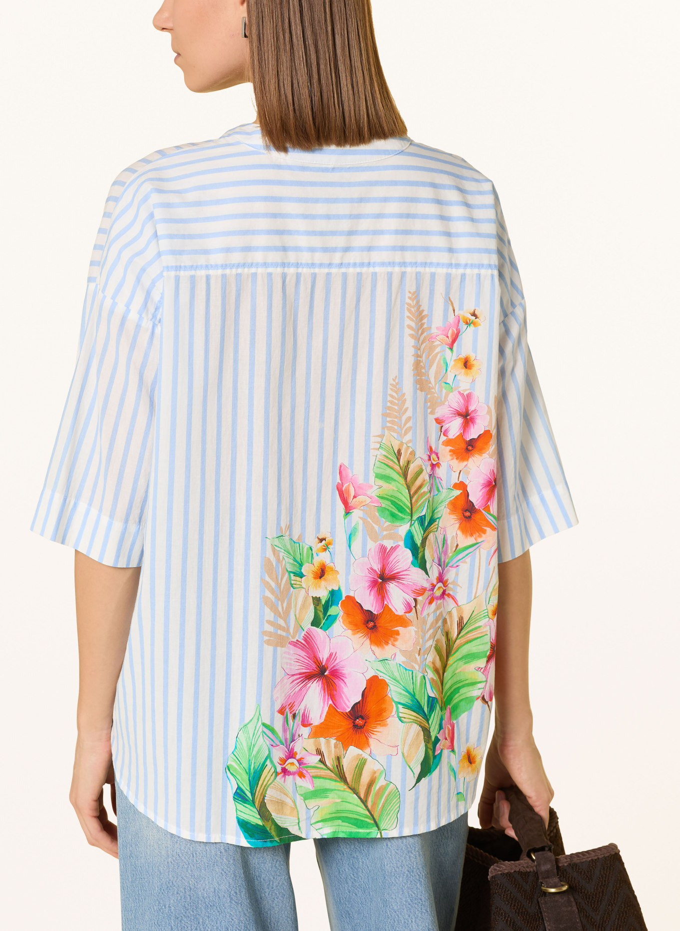 Emily VAN DEN BERGH Blusenshirt mit 3/4-Arm: HELLBLAU / ORANGE / WEISS