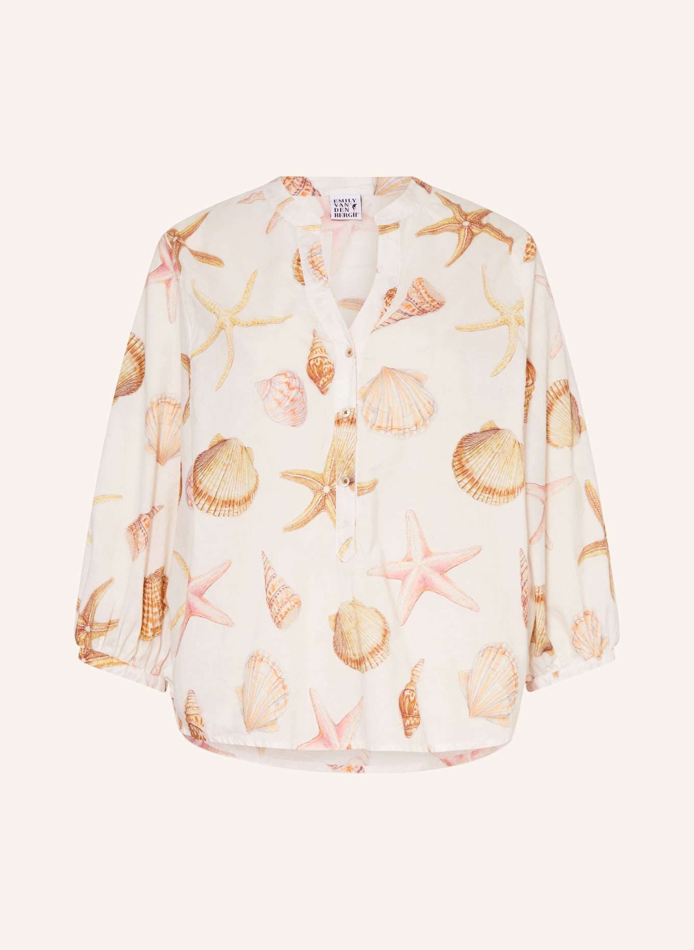 Emily VAN DEN BERGH Blusenshirt mit 3/4-Arm: ECRU / HELLBRAUN / BRAUN
