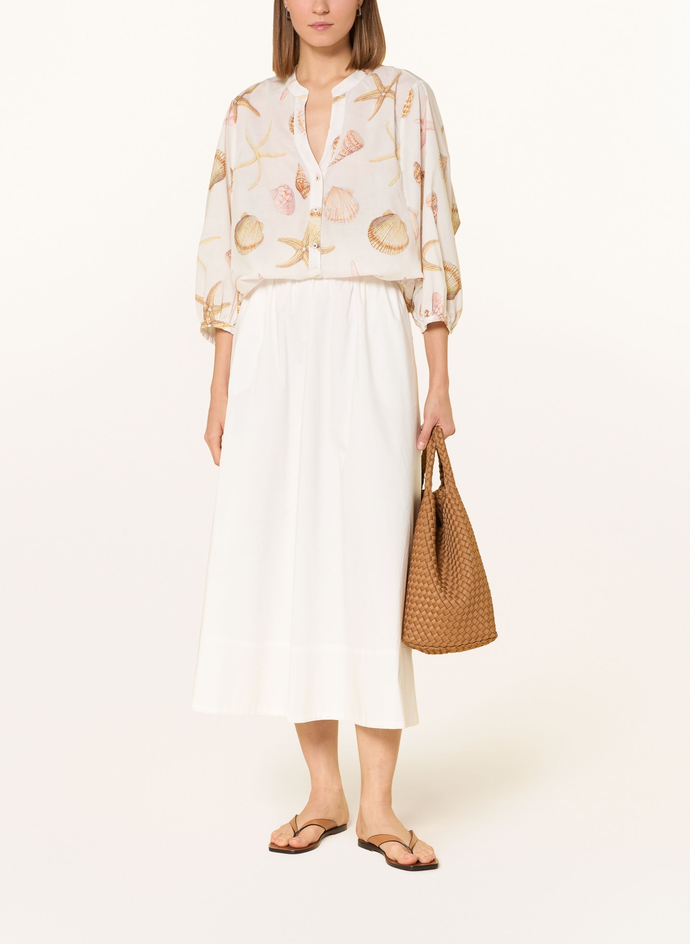 Emily VAN DEN BERGH Blusenshirt mit 3/4-Arm: ECRU / HELLBRAUN / BRAUN