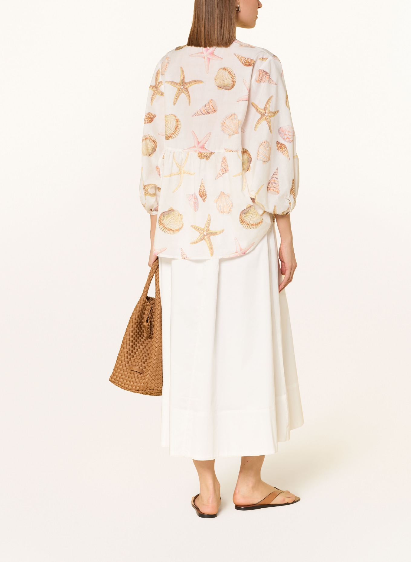 Emily VAN DEN BERGH Blusenshirt mit 3/4-Arm: ECRU / HELLBRAUN / BRAUN