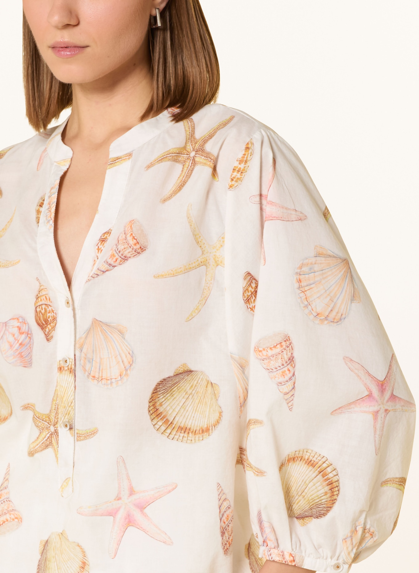 Emily VAN DEN BERGH Blusenshirt mit 3/4-Arm: ECRU / HELLBRAUN / BRAUN