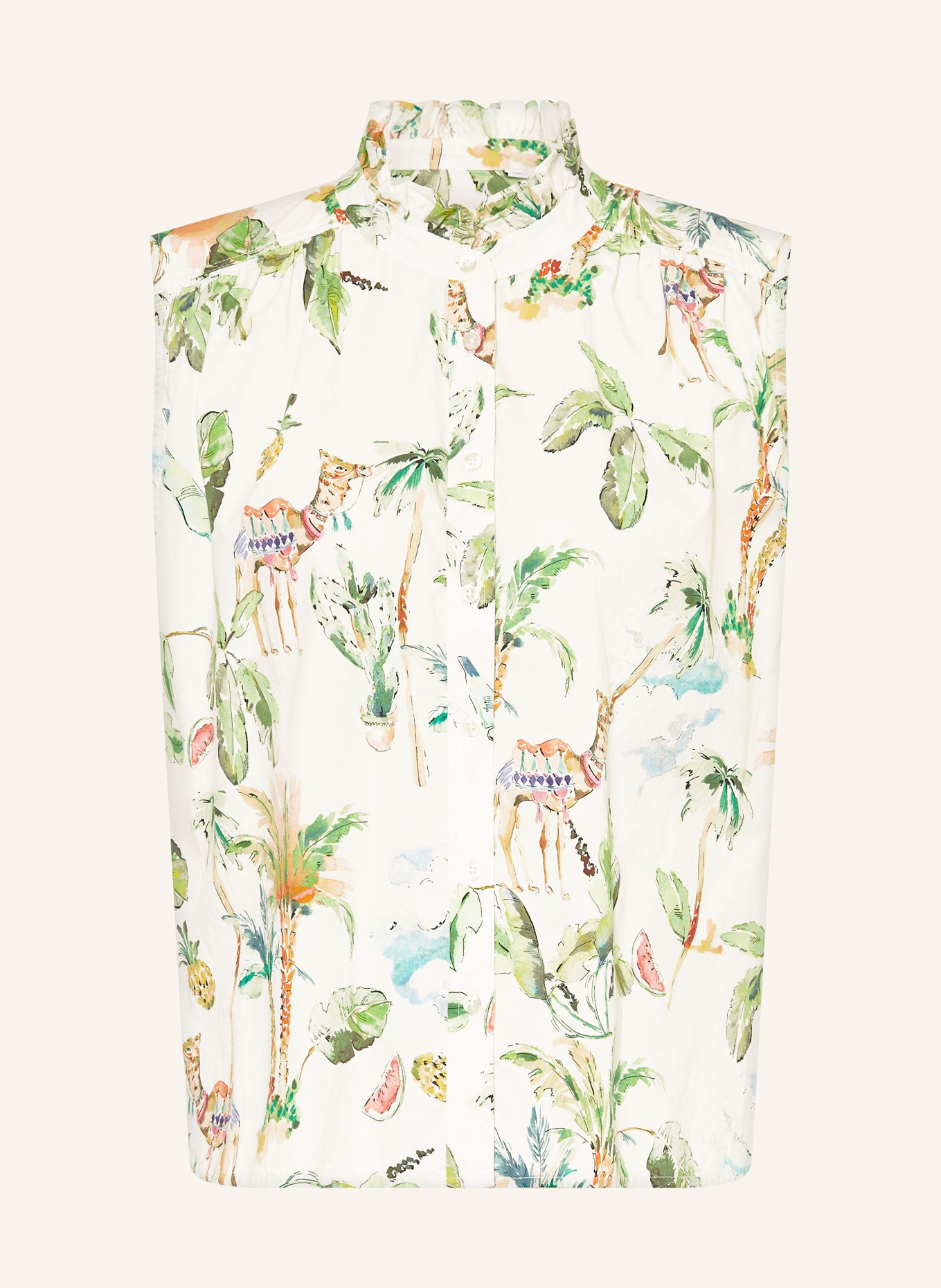 Emily VAN DEN BERGH Blouse top with ruffles: ECRU / PINK / GREEN